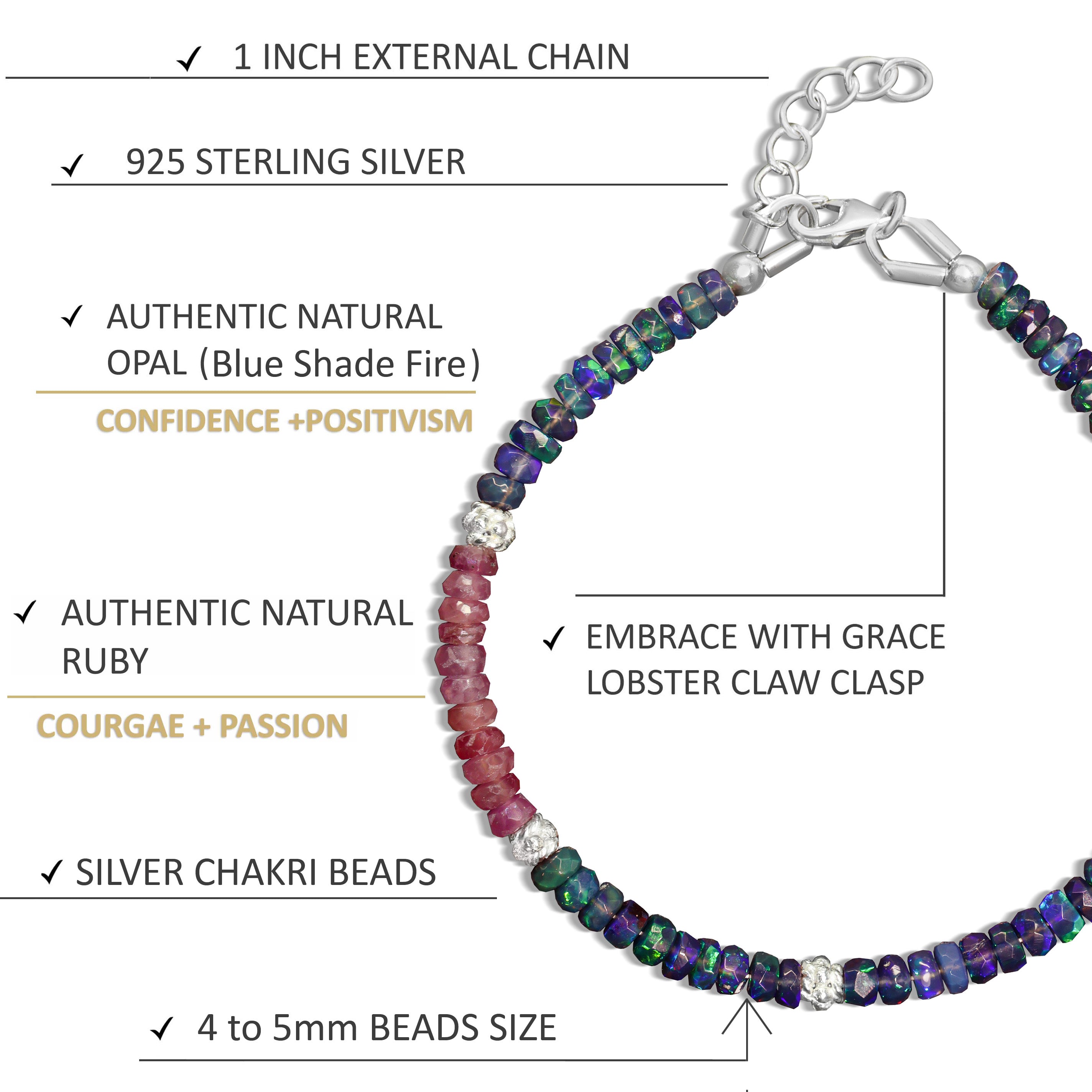 Natural Black Opal & Ruby Faceted Dual Stone Bracelet - Handmade Gemstone Jewelry for Women, Gift for Her, Perfect for Wedding, Anniversary & Special Occasions