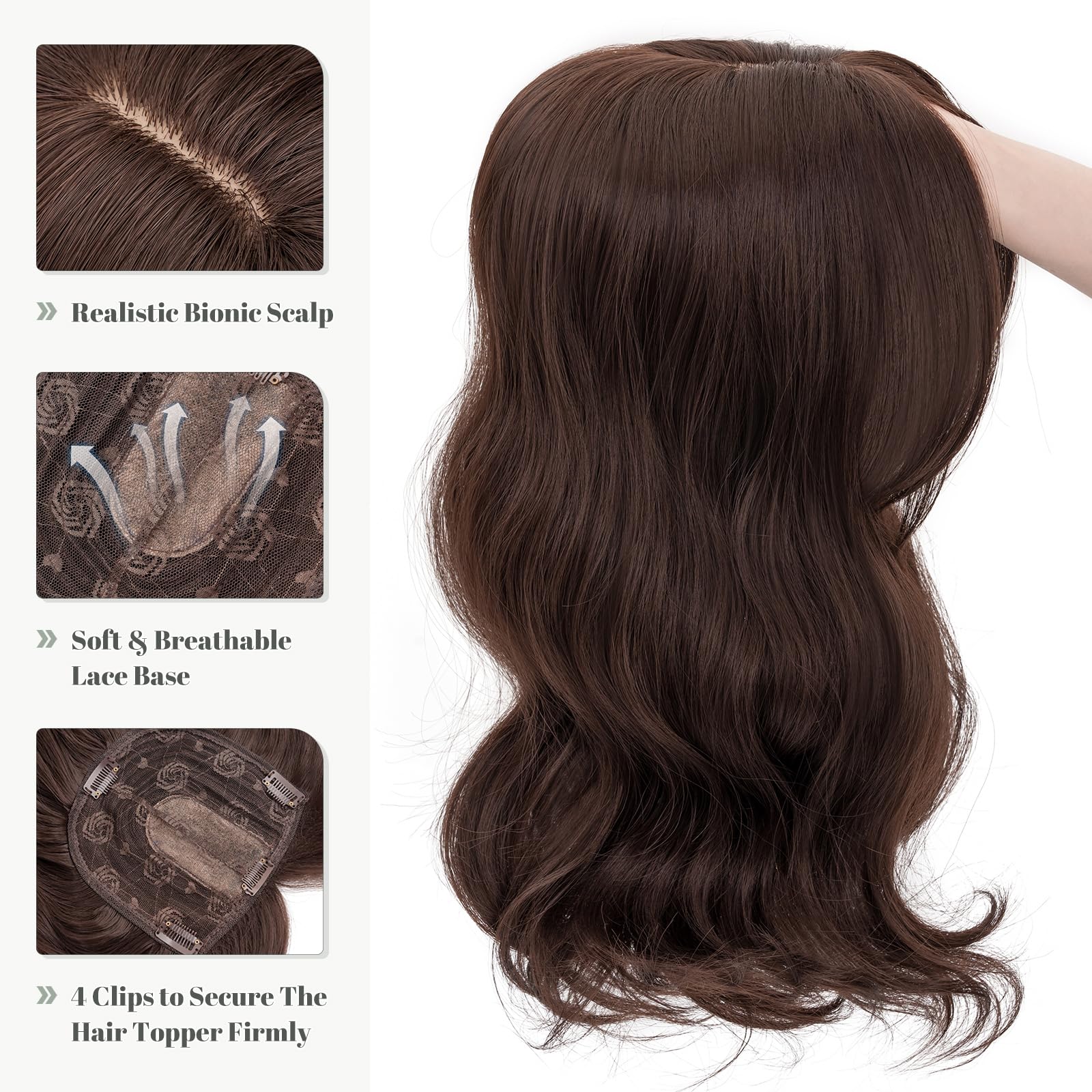 18 Inch Synthetic Hair Topper with Bangs - Natural Looking Hairpiece for Thinning Hair - Perfect for Daily Wear, Cosplay & Special Occasions