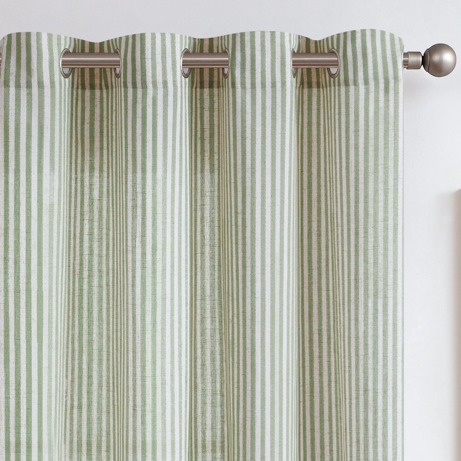 Jinchan Sage Green Linen Curtains - Light Filtering Ticking Stripe Window Panels (Set of 2, 84