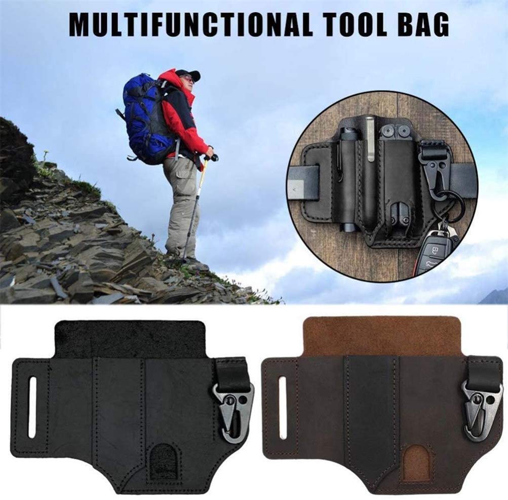 EDC Leather Sheath Organizer - Premium Leather Belt Loop Waist Multitool Sheath with Key Holder & Pen Slot - Compact Flashlight & Mini Tools Pouch for Outdoor, Camping, Hiking & Everyday Carry (EDC)