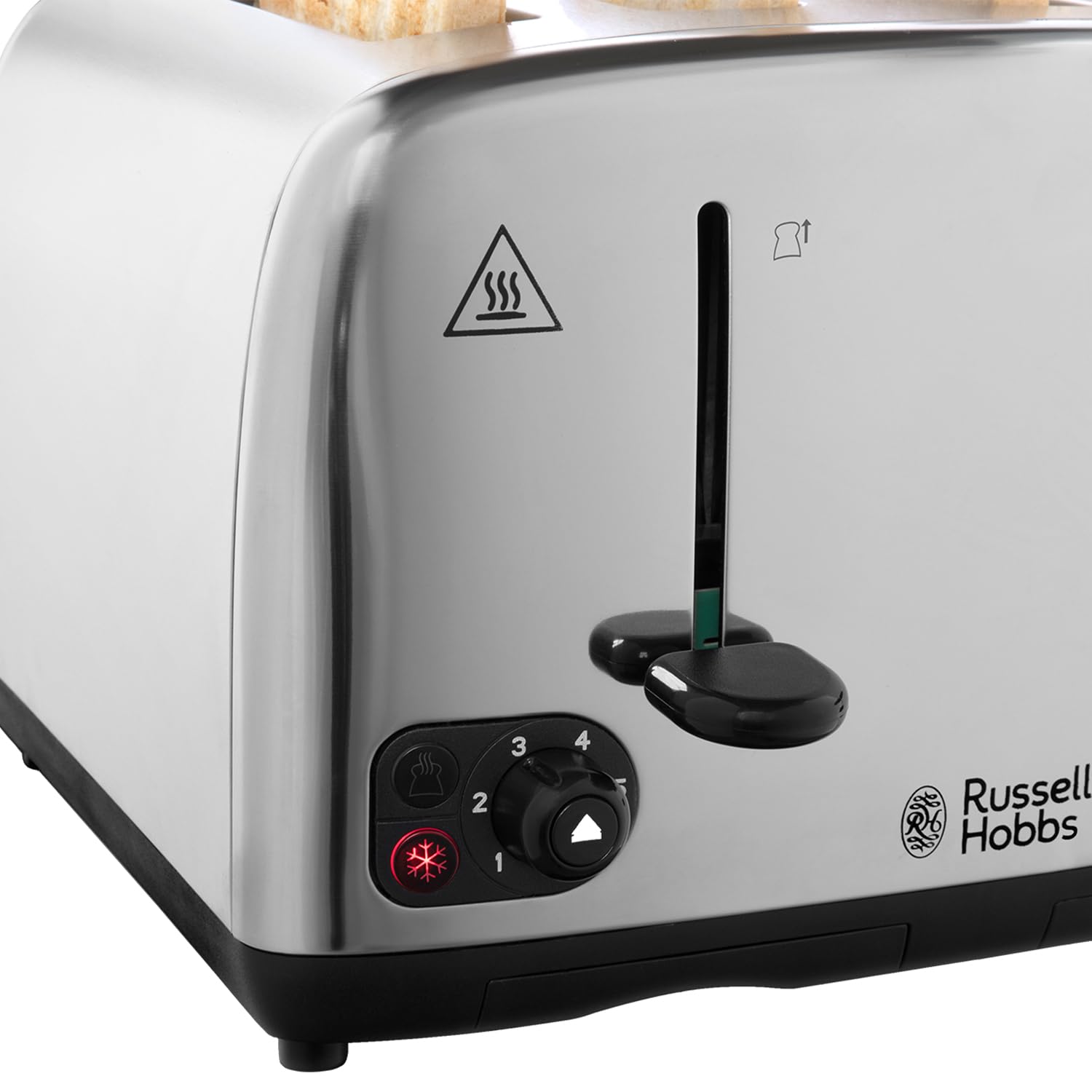 Russell Hobbs 4 Slice Toaster with Perfect Toast Technology - Wide Slots, Lift & Look, 6 Browning Levels - Stainless Steel Toaster for Bagels, Frozen Bread & More - Ideal for Breakfast, Brunch & Family Dining (1700W, Model 24090)