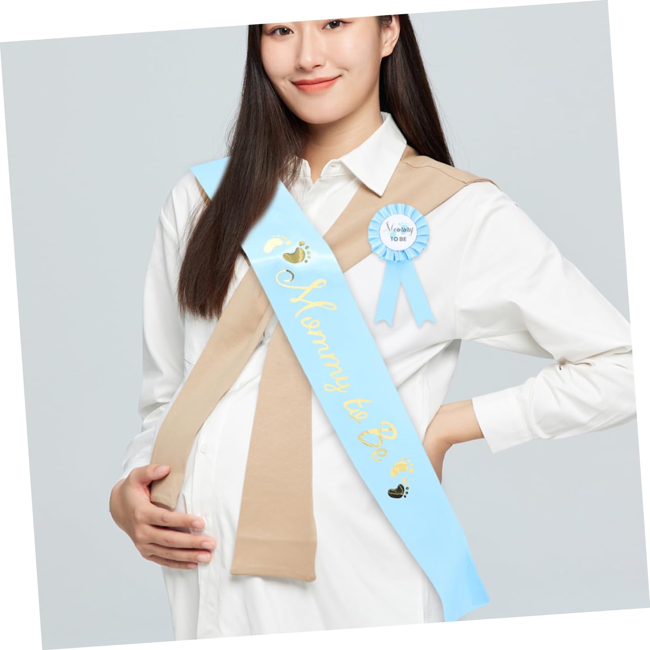 BIUDECO 2 Sets Maternity Belt & Shower Badge Pin Set - Baby Shower Sash for Mom & Dad to Be, Gender Reveal Party Decor, Pregnancy Announcement Accessories - Perfect for Baby Showers, Gender Reveals & Maternity Photos
