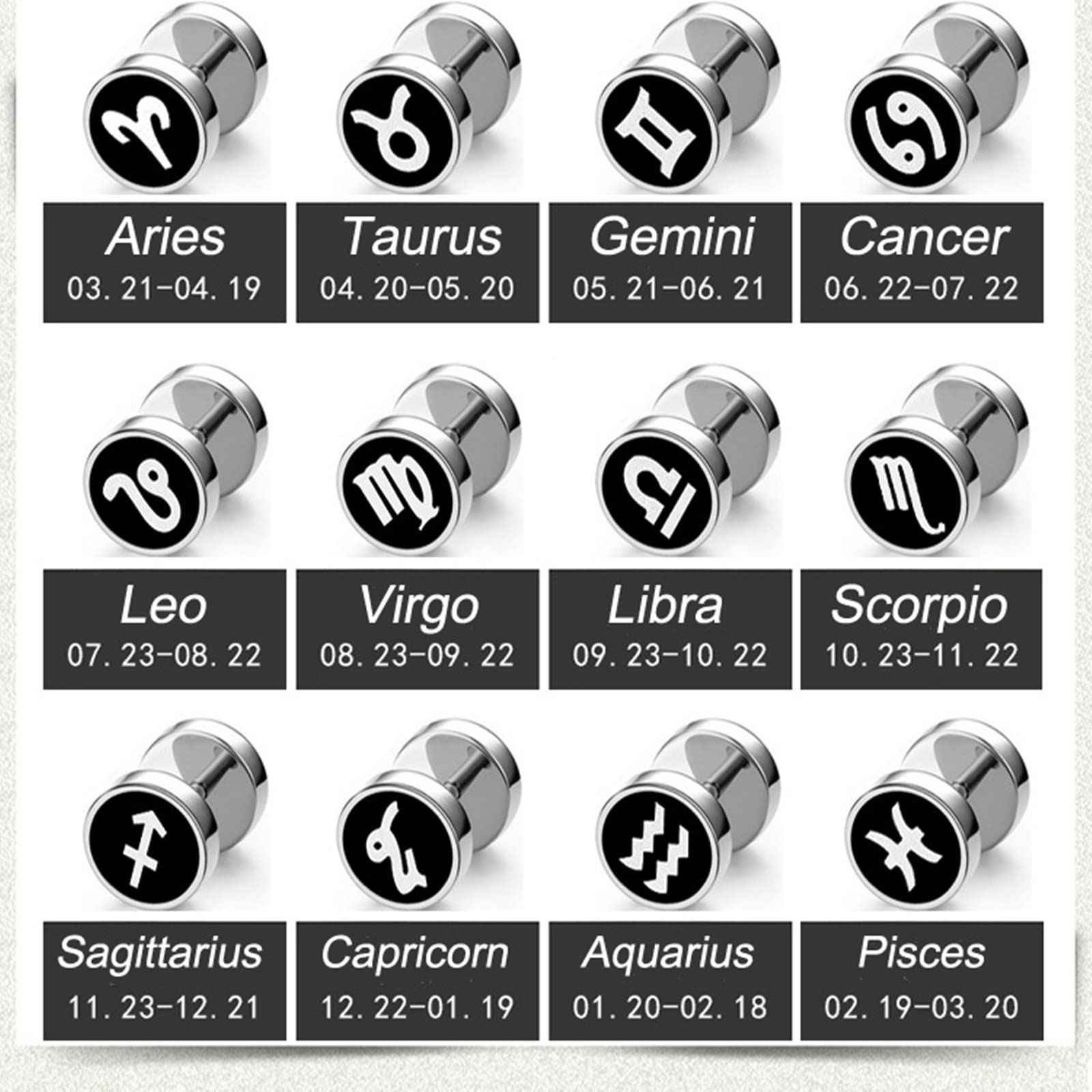 Stainless Steel Stud Earrings for Men & Women - 12 Constellation Zodiac Piercing Jewelry | Hypoallergenic, Durable & Stylish | Perfect for Everyday Wear, Gifts & Fashion Accessories