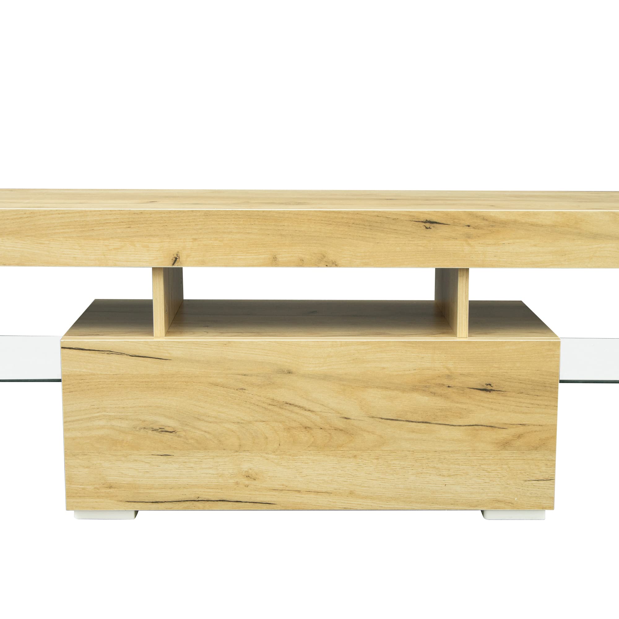 Modern TV Stand with RGB LED Lights - Oak Wood Entertainment Center for Flat Screen TVs & Gaming Consoles - Perfect for Living Room, Lounge & Home Theater Setup