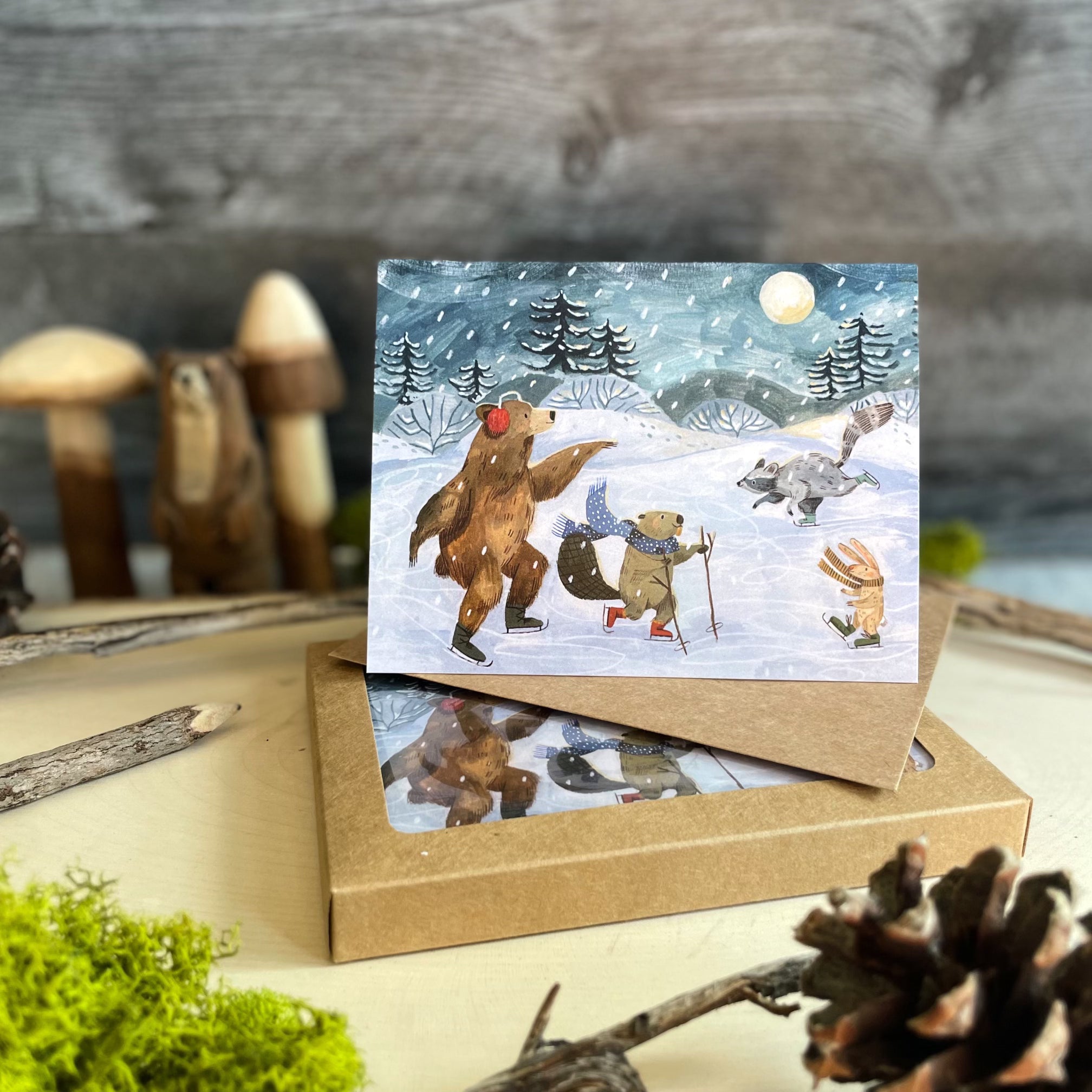 Winter Ice Skating Greeting Cards - Boxed Holiday Card Set for Christmas & New Year | Perfect for Family, Friends & Coworkers