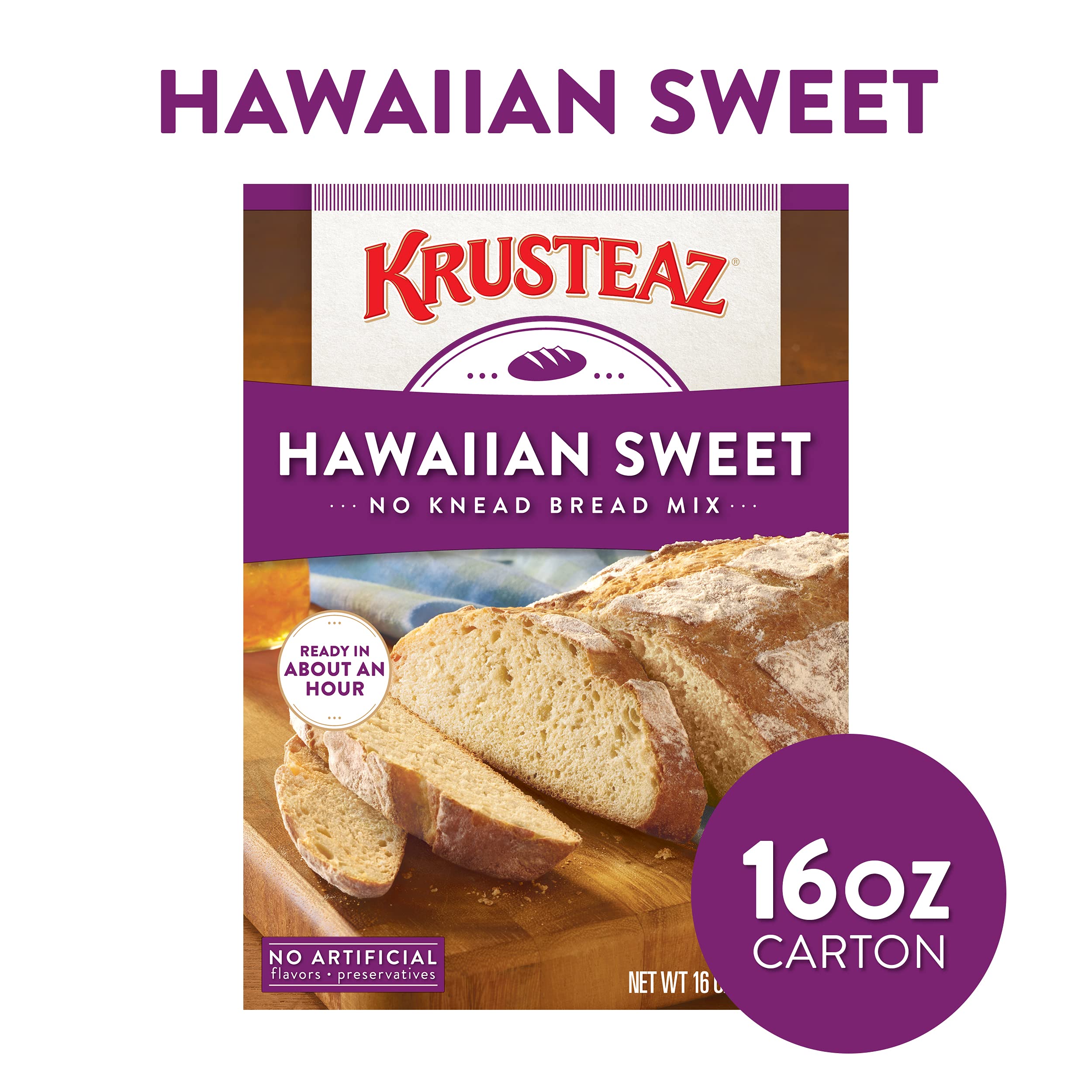 Krusteaz Hawaiian Sweet No Knead Bread Mix, 16 oz - Easy Homemade Hawaiian Bread for Breakfast, Dessert & Family Gatherings
