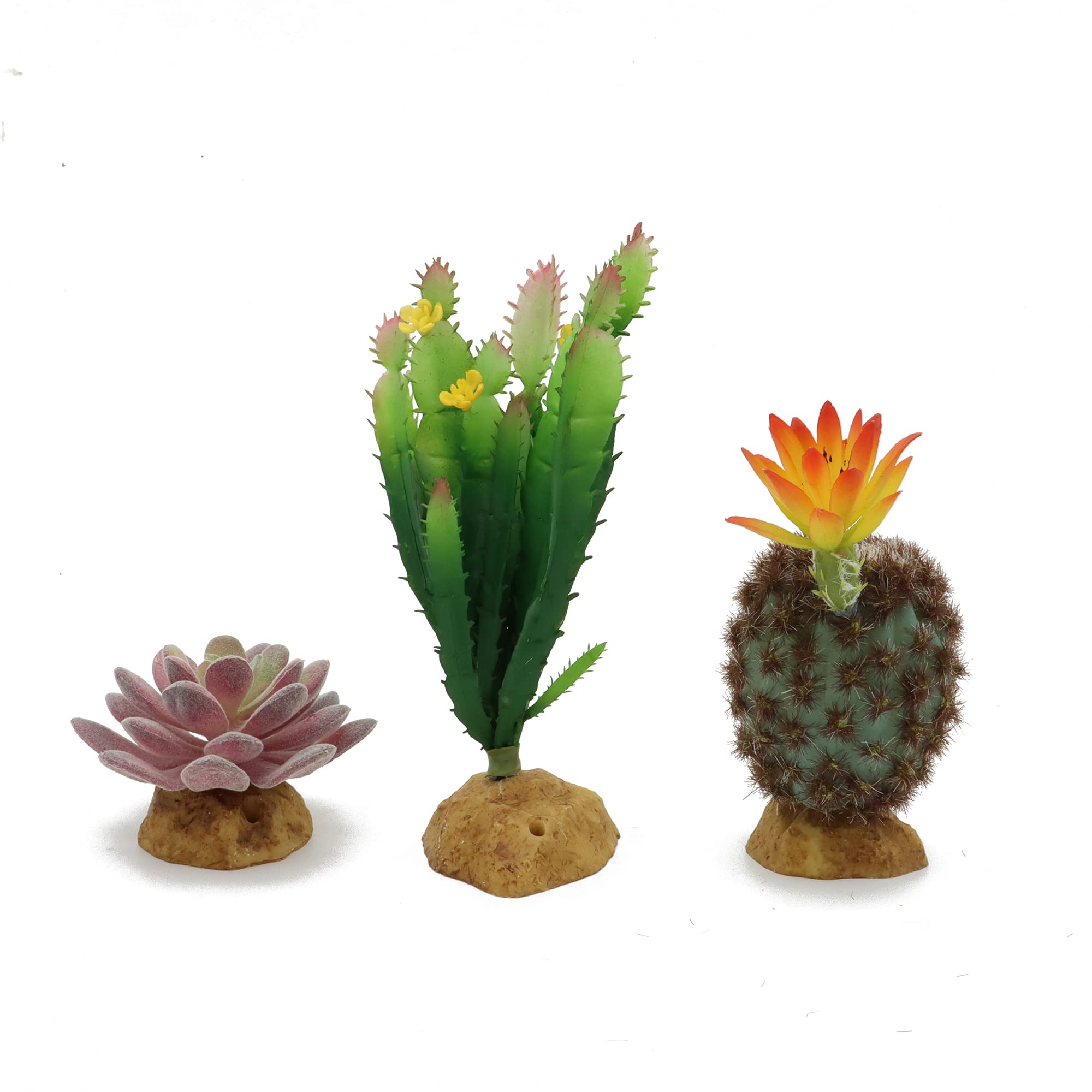 Artificial Desert & Rainforest Plants for Reptile Terrarium - Set of 3 Fake Succulents for Lizards, Bearded Dragons, Chameleons, Geckos & Snakes - Perfect Habitat Decor for Amphibian Enclosures & Desert-Themed Vivariums