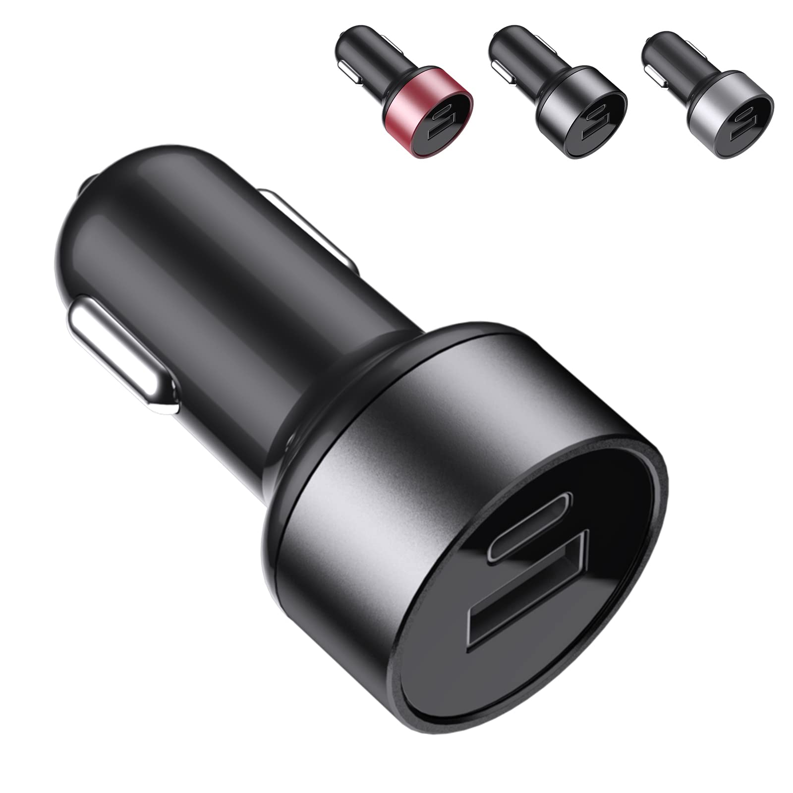 45W Fast Car Charger with 3A USB Port - Compatible with iPhone 14 Pro Max/13/12/11/X/6s, iPad Air 2/Mini 3, Samsung Note 9/S10/S9/S8 - Metal Flush Fit Design for Road Trips & Daily Commute