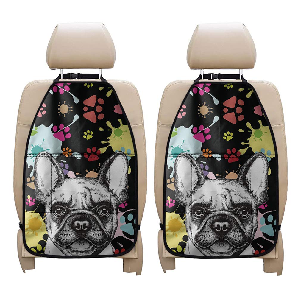 JEOCODY Artsy Frenchie Print Car Seat Kick Mats 2 Pack - Waterproof Backseat Protectors & Organizer for SUV, Auto & Child Safety Seats | Perfect for Road Trips & Family Travel