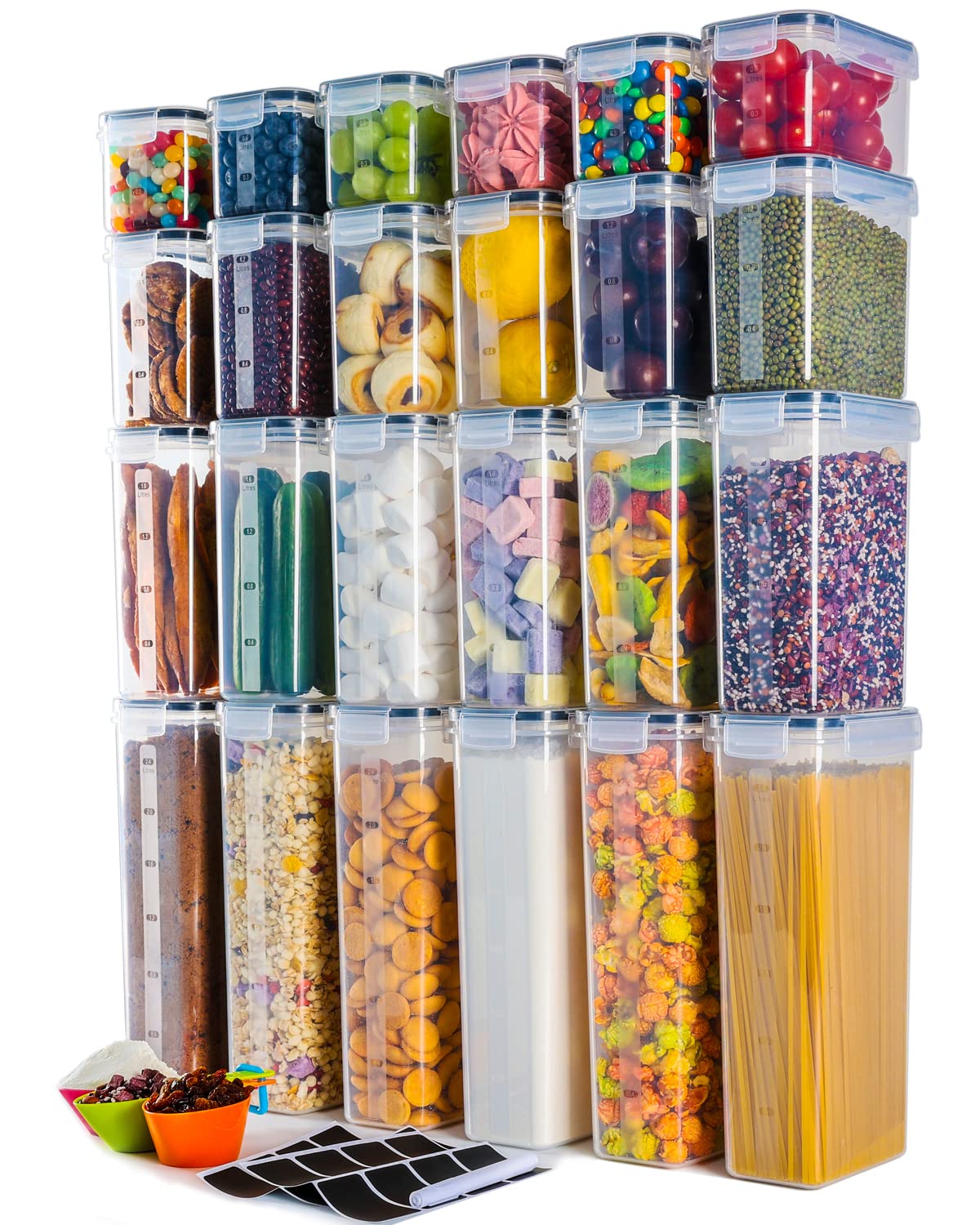 Airtight Food Storage Containers with Lids - 24-Piece BPA-Free Plastic Pantry Organizer Set for Flour, Sugar, Cereal & Rice | Stackable Clear Kitchen Canisters for Space-Saving Storage | Perfect for Meal Prep, Baking & Pantry Organization