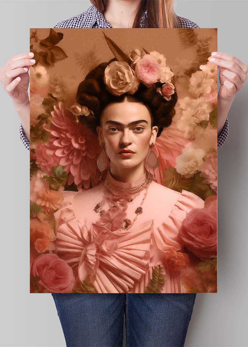 Frida Kahlo Peach Fuzz Portrait Art Print - Vintage Mexican Artist Wall Decor for Home, Office & Gallery | Perfect for Boho, Feminist & Art Lover Spaces