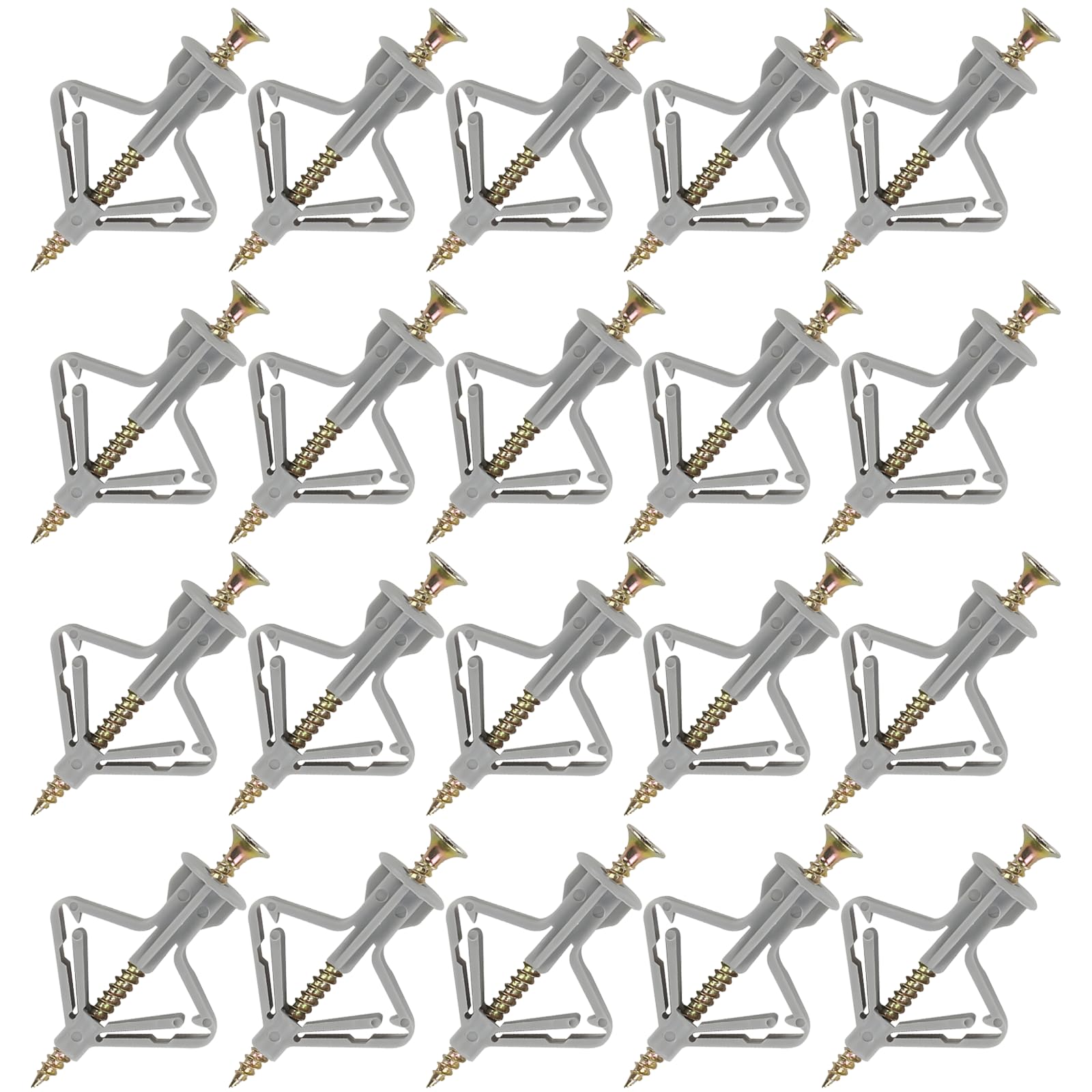 20Pcs Heavy Duty Self-Drilling Drywall Anchors with Screws - Butterfly Expansion Wall Plugs for Hollow Walls - Plastic Anchor Kit for Curtain, Plasterboard & Wall Mounting (Grey) - Perfect for Home Decor, Shelves & Picture Hanging