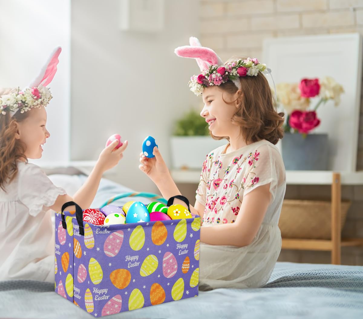 Purple Rectangular Easter Basket - Easter Egg Gift Basket, Baby Storage Bin, Kids Toy Organizer, Book Shelf Basket - Perfect for Easter Decor, Room Storage & Holiday Gifting