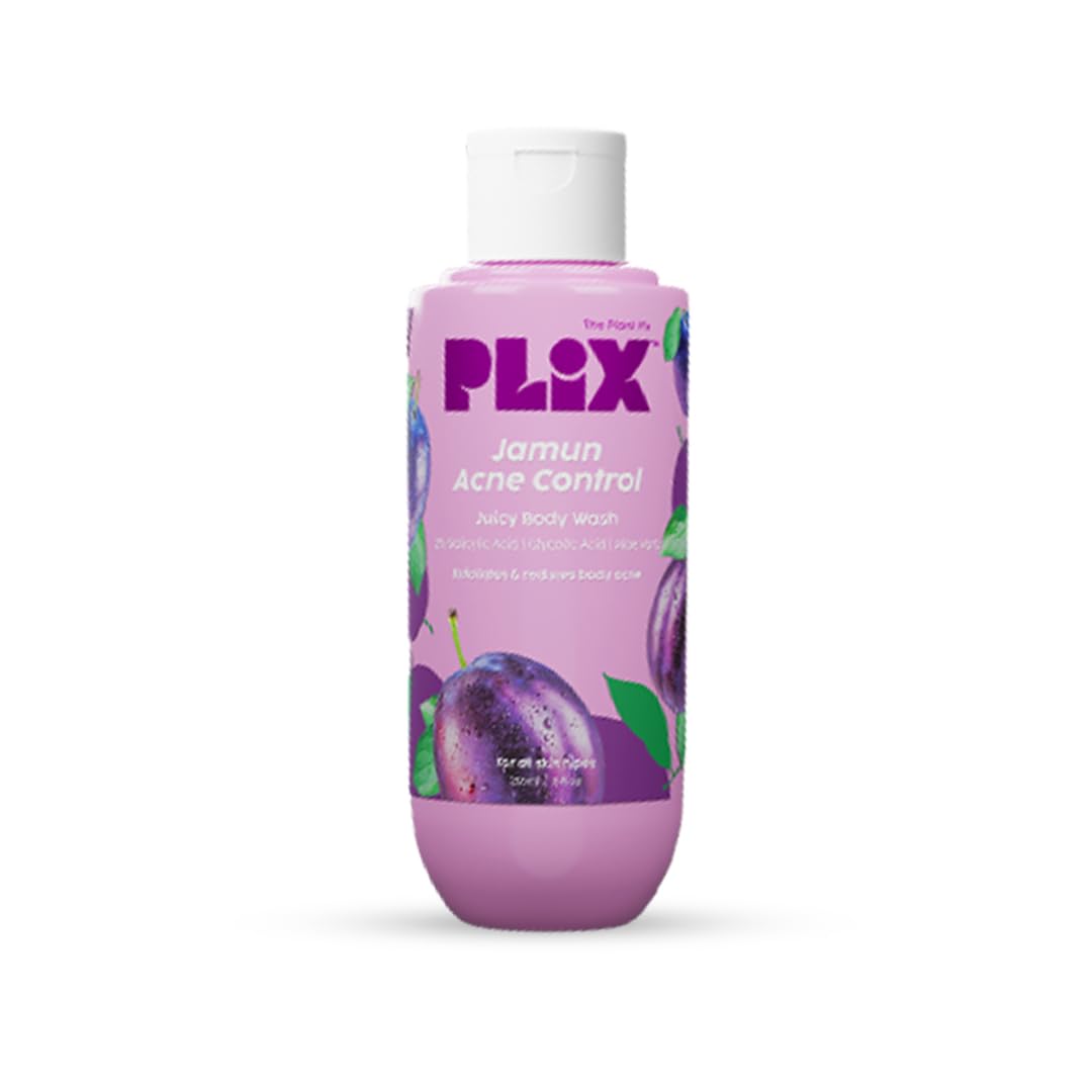 PLIX THE PLANT FIX Jamun 2% Salicylic Acid Body Wash for Acne-Prone Skin - Paraben & Silicone Free, Exfoliating Body Wash for Dead Skin Cells, Prevents Back Acne & Moisturizes - 8oz/236ml | Perfect for Gym, Post-Workout & Daily Shower Routine