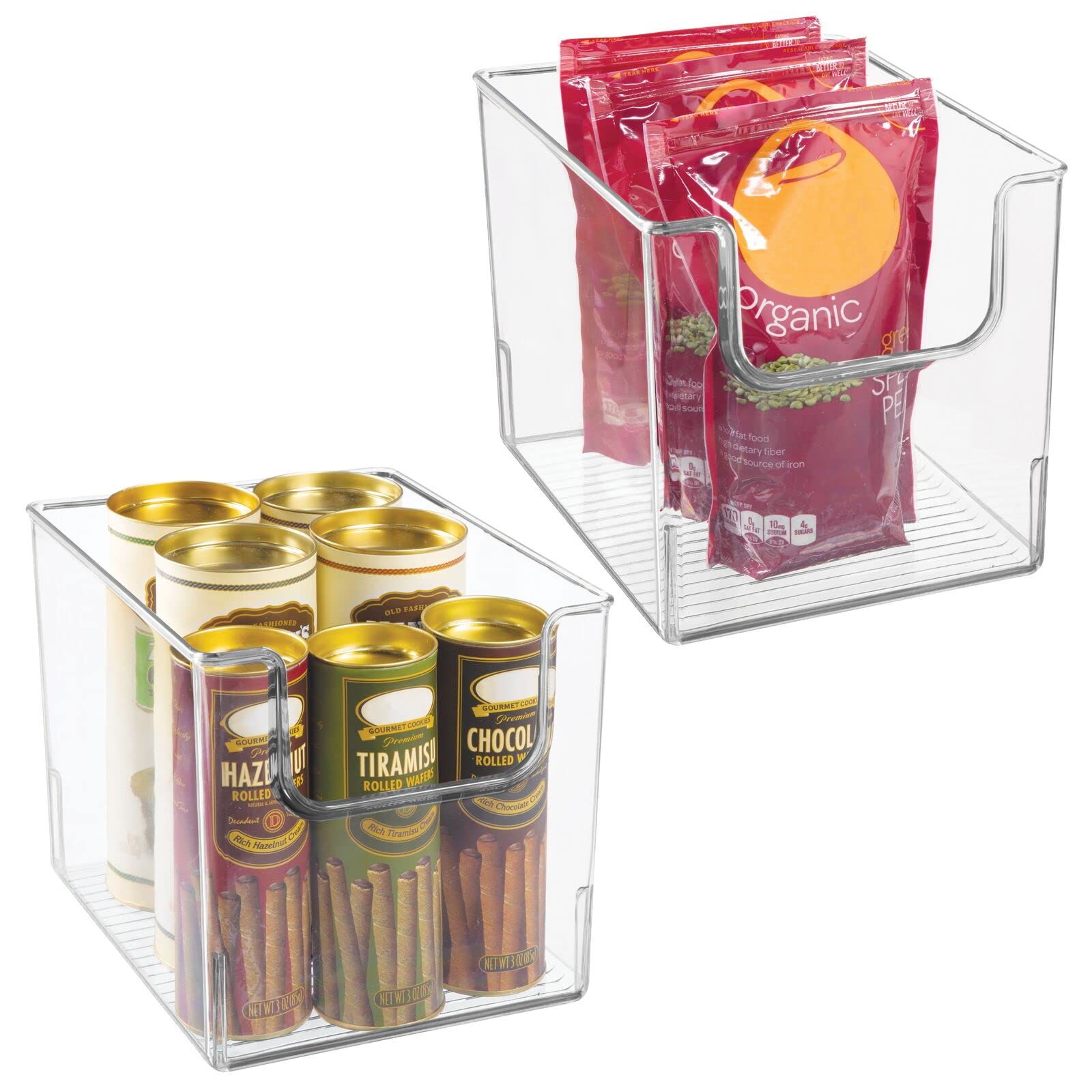 mDesign Modern Plastic Open Front Dip Storage Organizer Bin Basket - 2 Pack Clear for Kitchen Organization | Perfect for Shelf, Cubby, Cabinet, Pantry & Cupboard Storage | Ideal for Spices, Snacks, Utensils & Home Decor