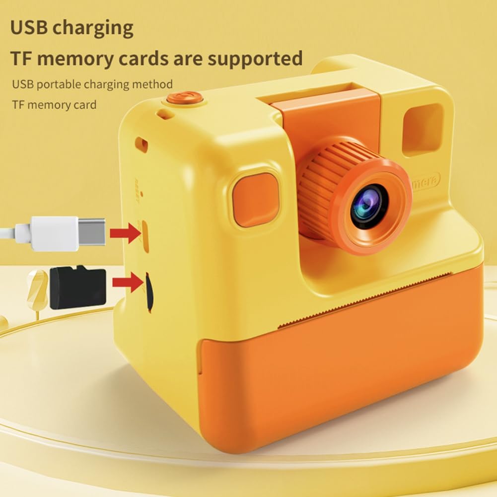Louttary Kids Instant Camera - 1080P HD Digital Camera with Photo Paper, Fun Toy Camera for Children's Birthday Gifts (Orange) - Perfect for Parties, Travel & Creative Play