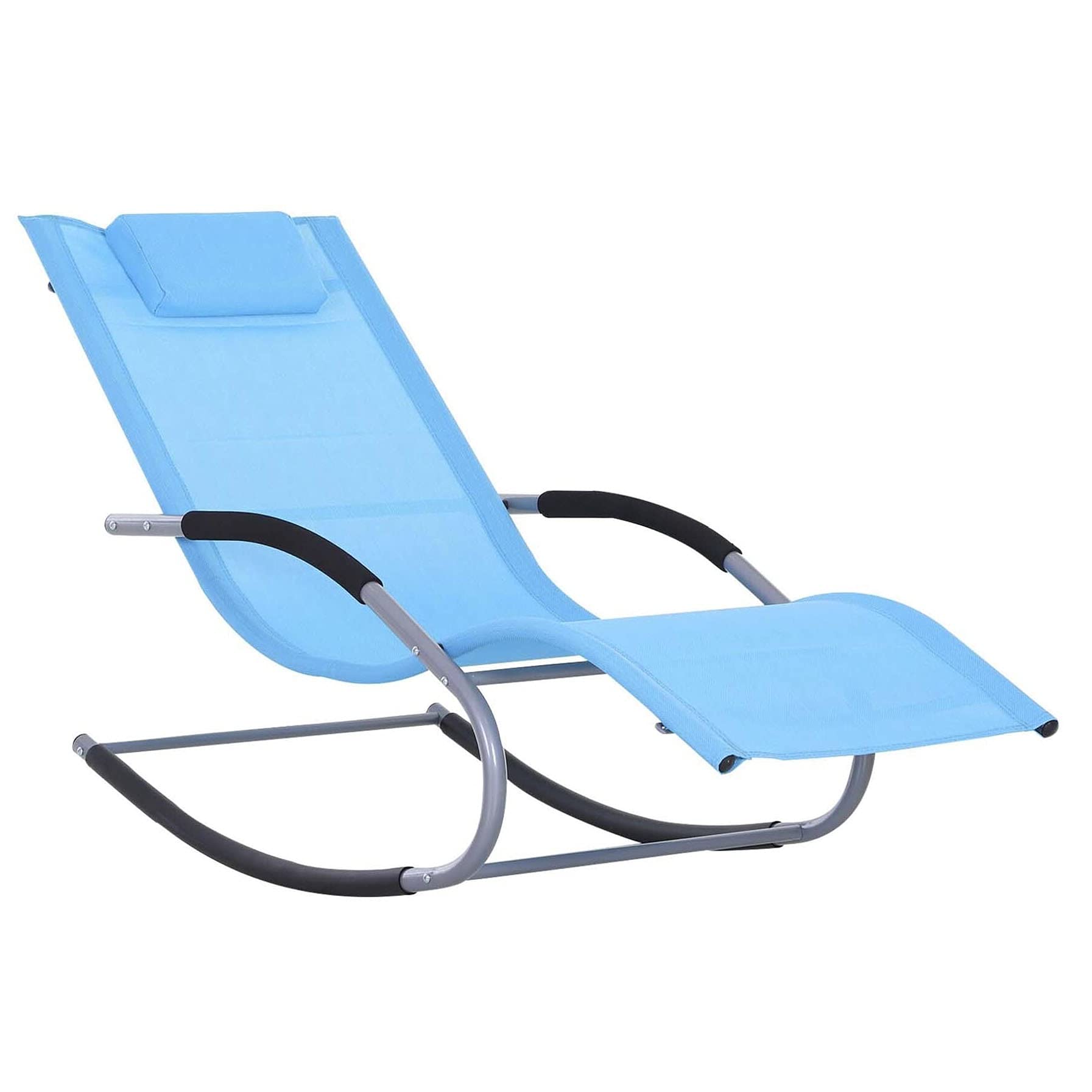 GXP Outdoor Chaise Rocker Patio Lounge Chair - Convertible Sofa Bed with Pillow, Comfortable Swing Recliner for Relaxing - Perfect for Backyard, Poolside, Garden & Balcony (Blue)