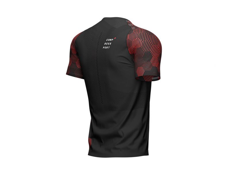 Compressport Men's Running Short Sleeve T-Shirt - Breathable Performance Shirt for Marathon & Training - Black/Red - Ideal for Road Racing, Gym Workouts & Outdoor Sports
