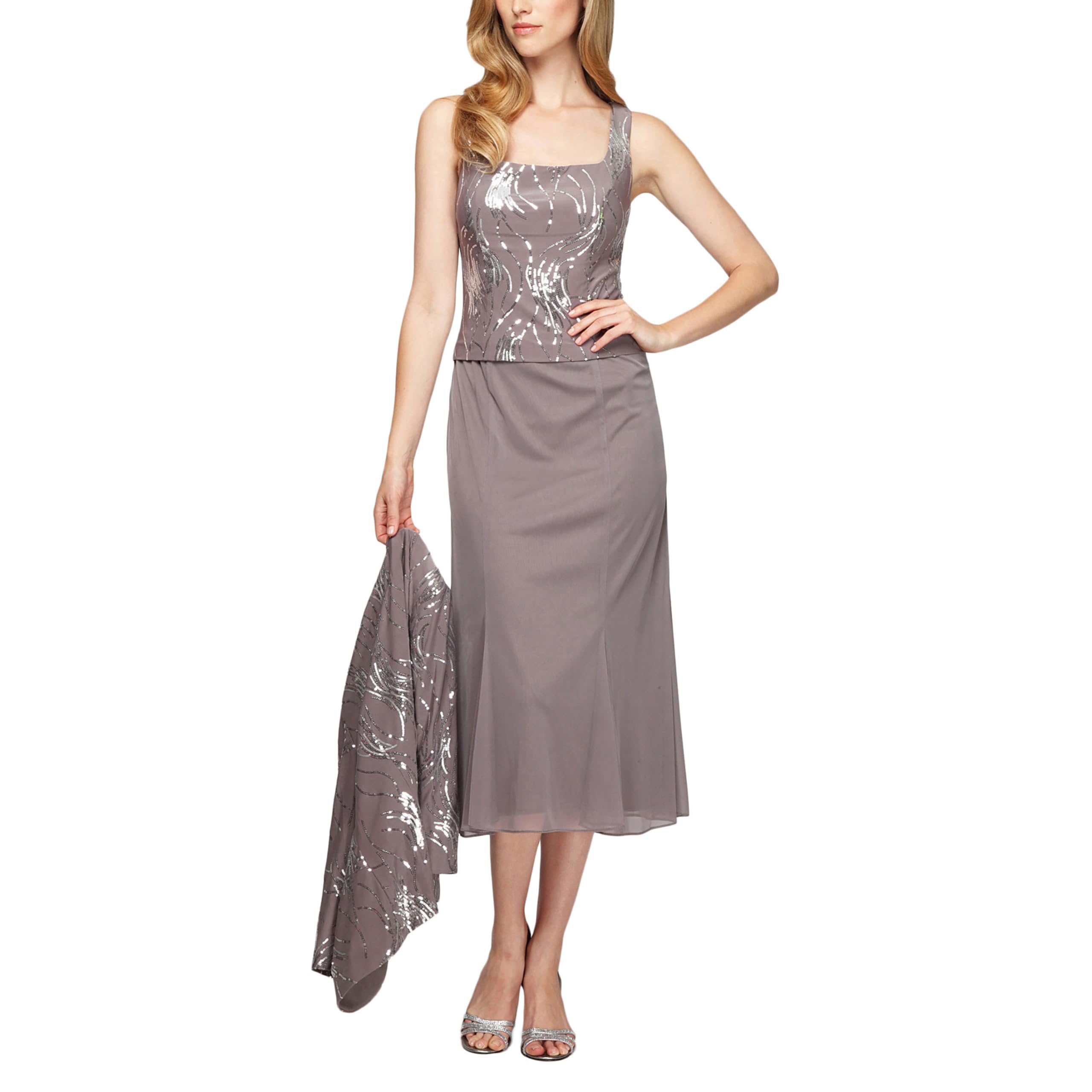 Alex Evenings Women's Tea Length Jacket Dress for Weddings & Formal Events - Petite & Regular Sizes - Elegant Cocktail Attire for Bridal Showers, Galas & Evening Parties