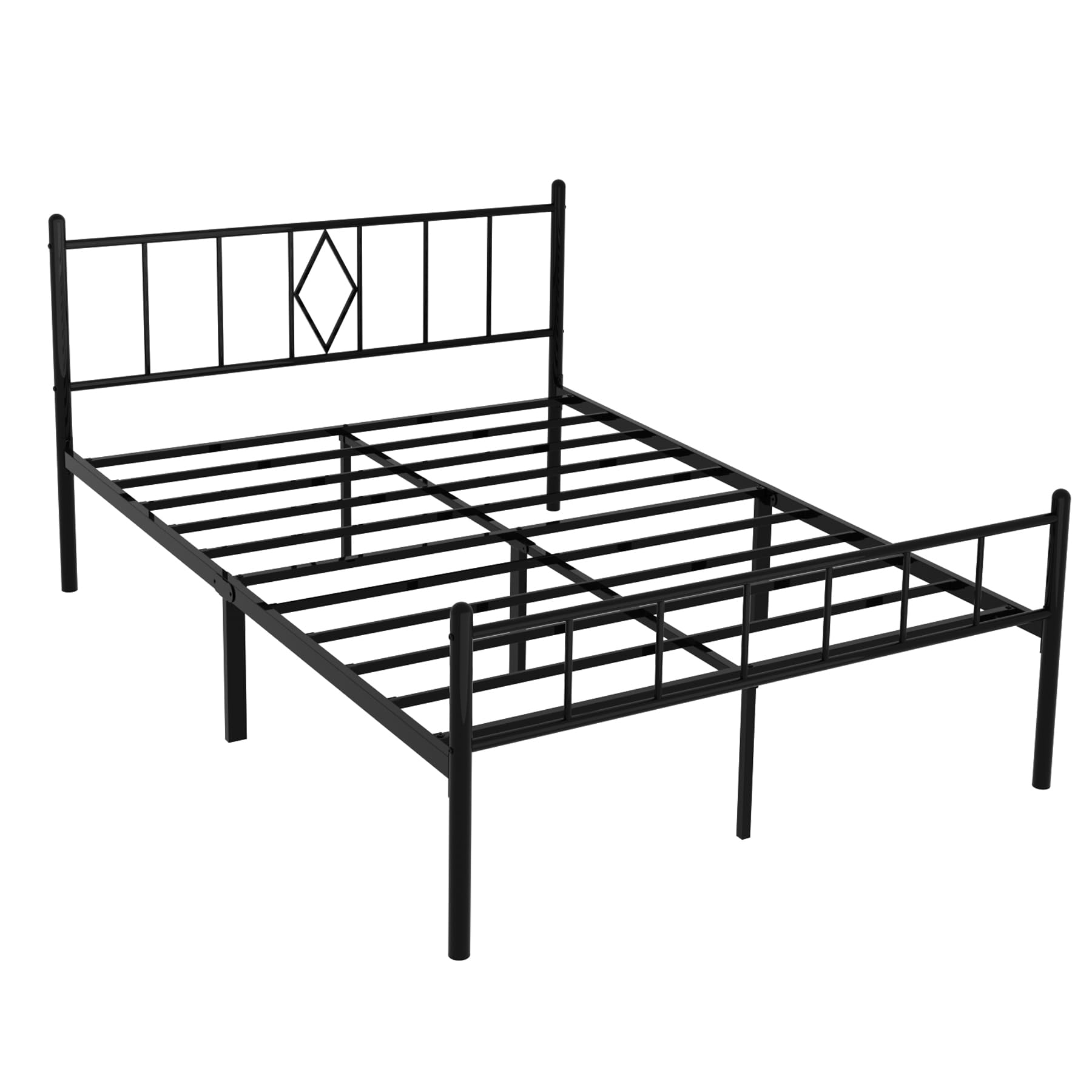 14 Inch Full Size Bed Frame with Headboard & Footboard - Sturdy Metal Slats, Under Bed Storage, No Box Spring Needed - Quiet & Easy Assembly, Black - Perfect for Small Spaces, Guest Rooms & Dormitories