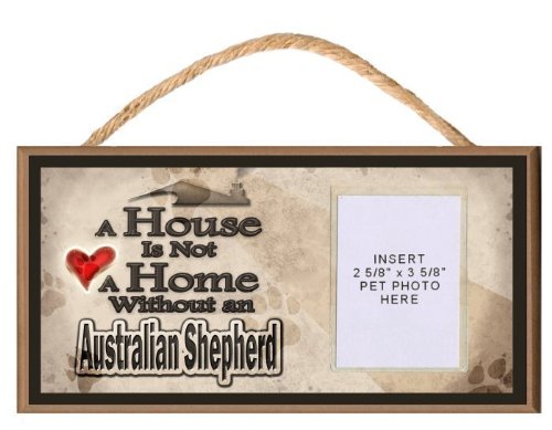 Australian Shepherd Wooden Dog Sign with Clear Photo Insert - Personalized Pet Memorial Gift for Home Decor, Wall Art for Dog Lovers - Perfect for Living Room, Bedroom or Pet Memorial Corner