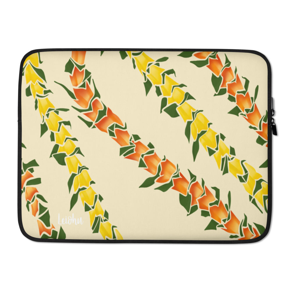 Premium Hala Lei Laptop Sleeve - 13 Inch Laptop Case with Padded Protection & Stylish Hawaiian Floral Design - Perfect for Work, Travel & School (Black/Red)