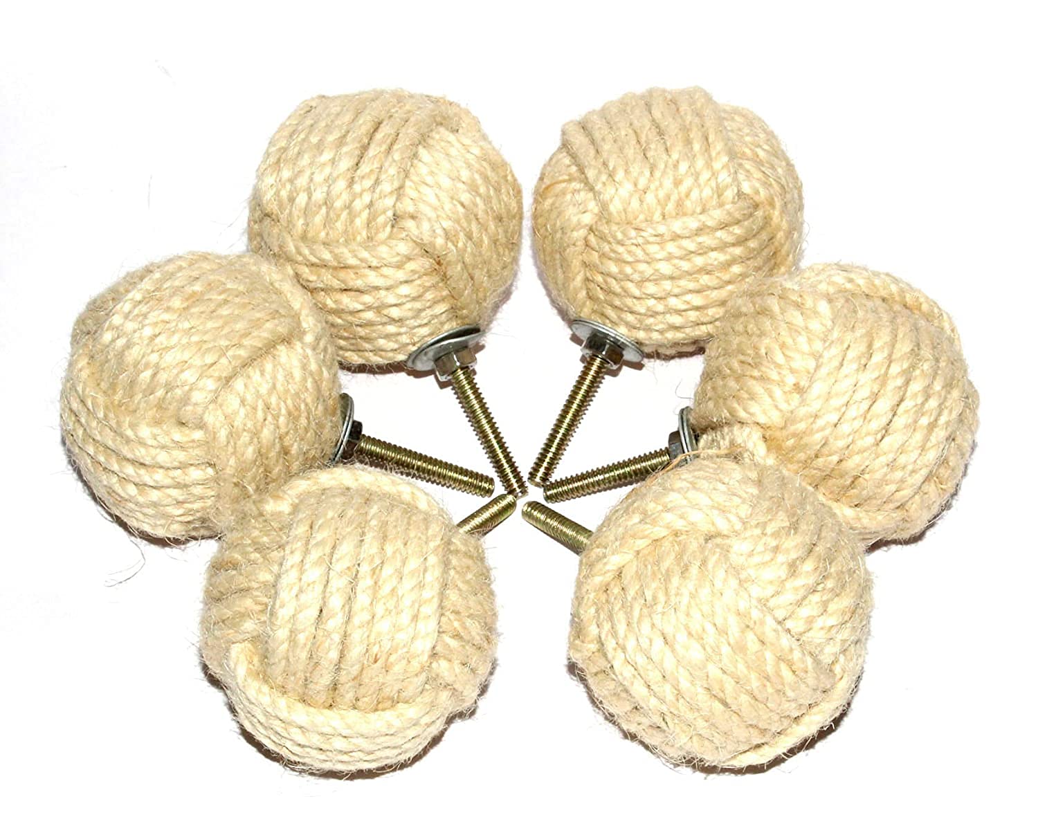 AnNafi® Jute Rope Cabinet Knobs - Nautical Drawer Pulls (4 Pack) for Wardrobes & Cupboards
