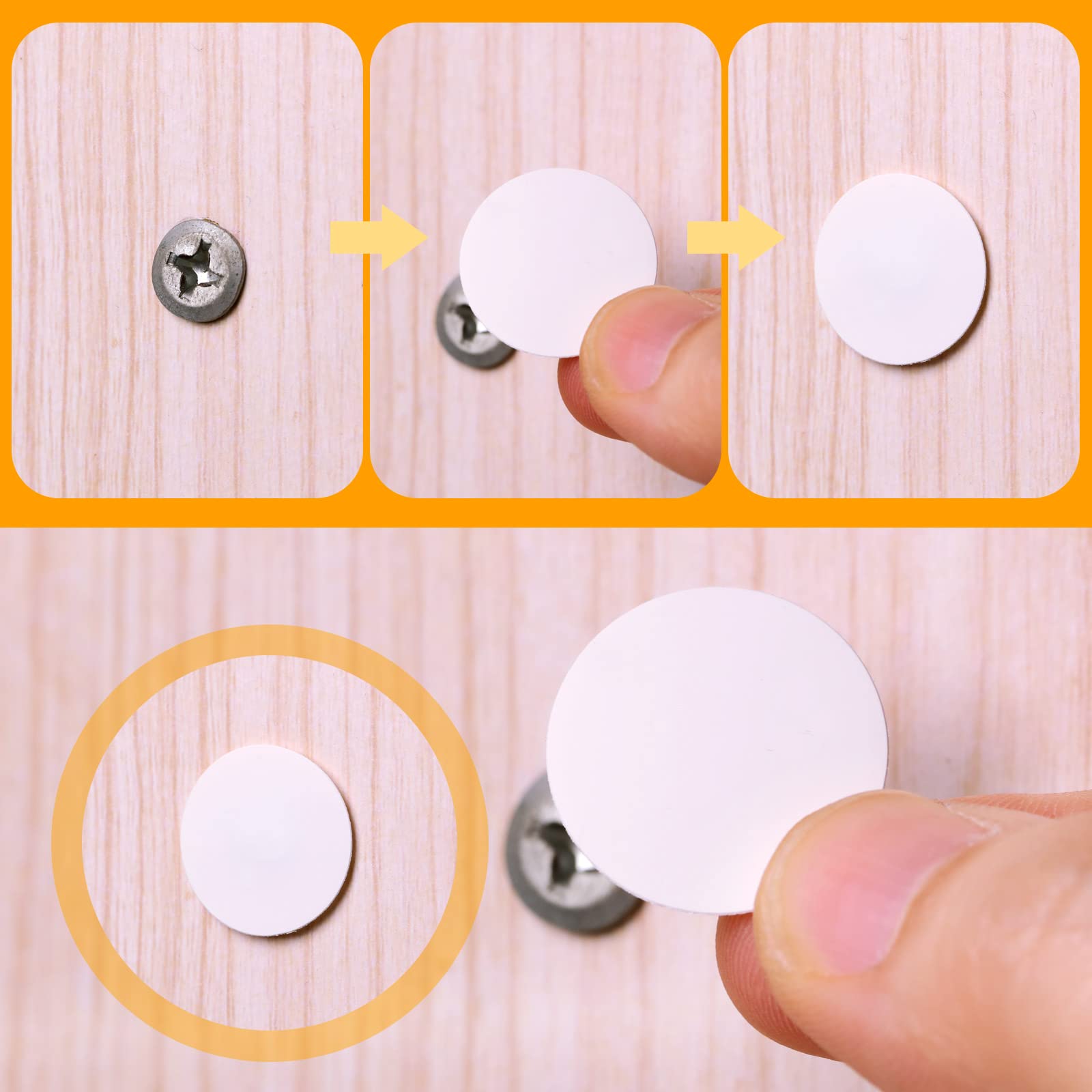 Eersida 100 Pcs White Screw Caps & 580 Pcs Self-Adhesive Furniture Hole Covers - Plastic Self-Tapping Screw Caps & Wood Furniture Hole Stickers for DIY Home Repair, Cabinet, Table, and Chair Maintenance