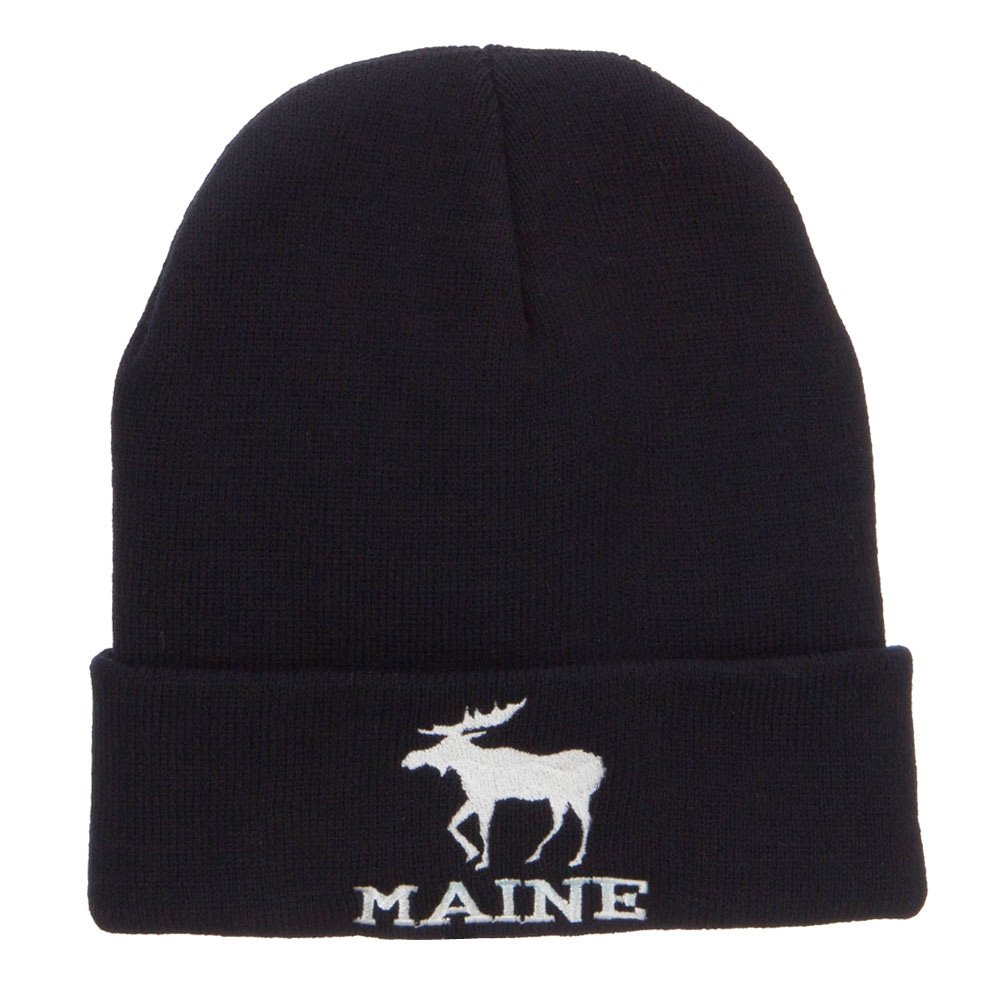 Maine State Moose Embroidered Cuff Beanie Hat - Warm Winter Knit Cap with Embroidered Moose Design - Perfect for Outdoor Activities, Skiing, and Cold Weather Fashion