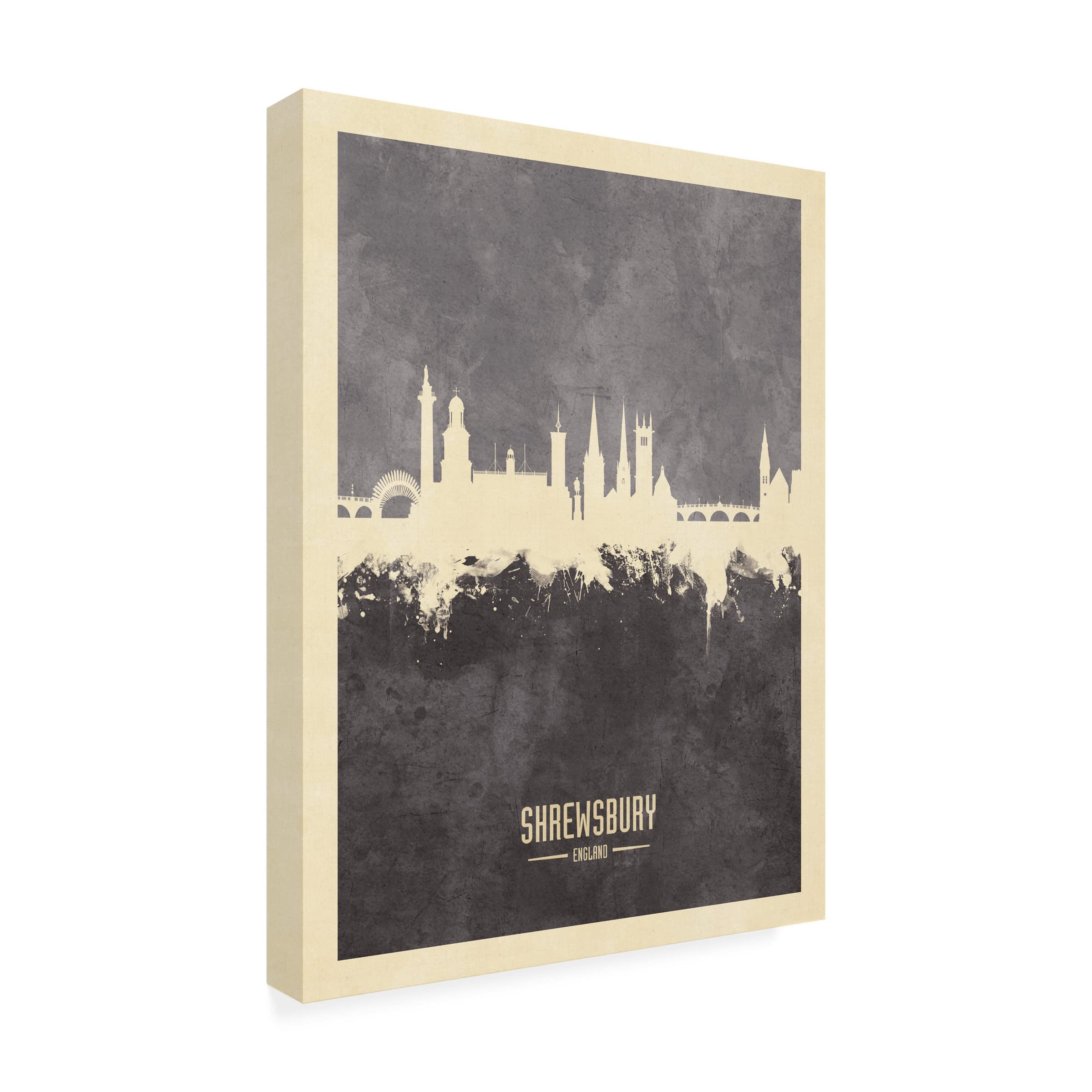 Michael Tompsett 'Shrewsbury England Skyline Gray' Canvas Wall Art Print - Modern Home & Office Decor for Living Room, Bedroom