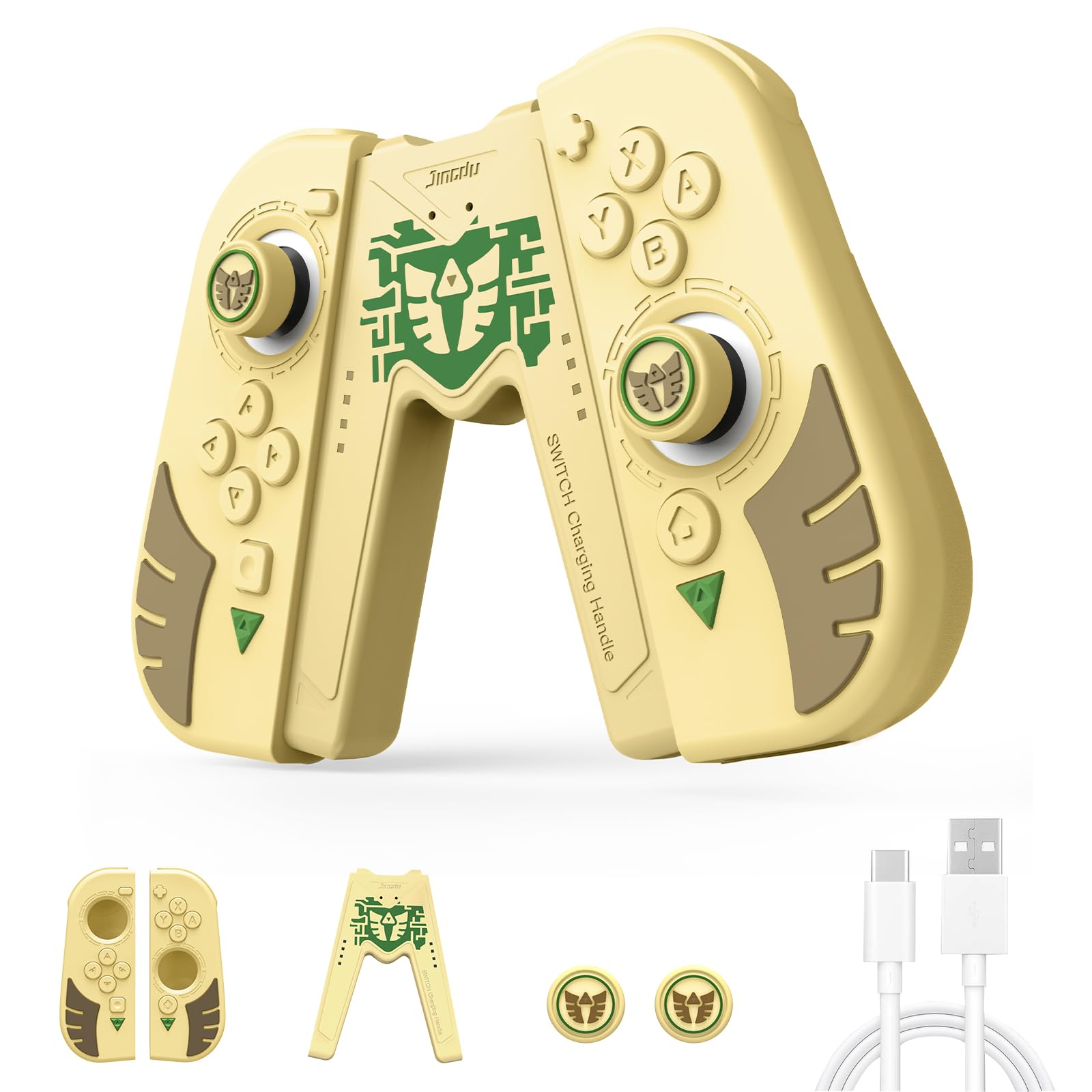 Nintendo Switch Joy-Con Accessories Kit - Joycon Charging Grip with USB Cable, Protective Case & Thumb Grip Caps (Yellow) | Enhance Gaming Experience for Nintendo Switch OLED & Lite | Perfect for Travel, Parties & Family Game Nights
