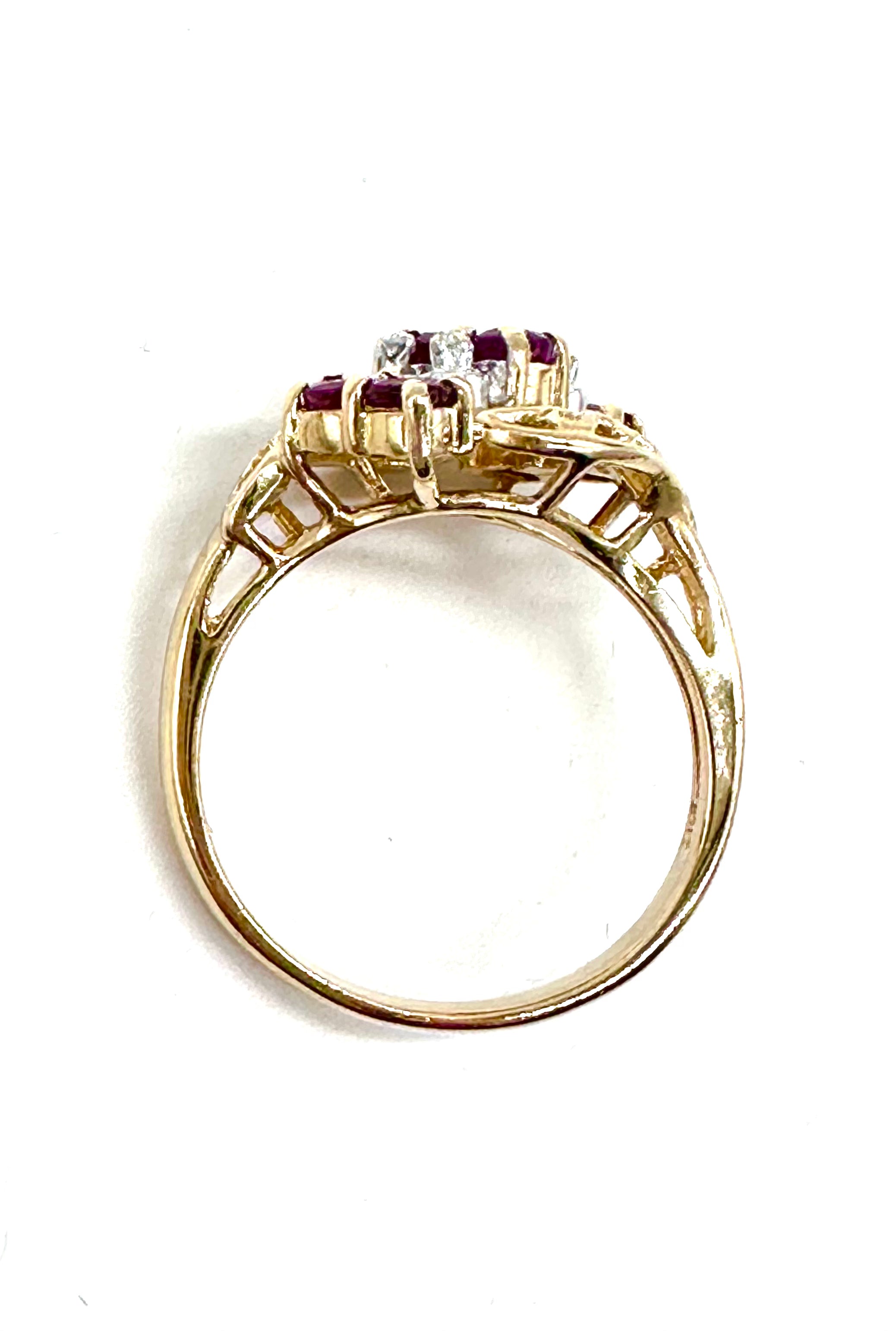 Exquisite Ruby and Diamond Bypass Ring - Elegant 14K Gold Wedding Band, Anniversary Gift for Her, Perfect for Bridal Jewelry & Special Occasions