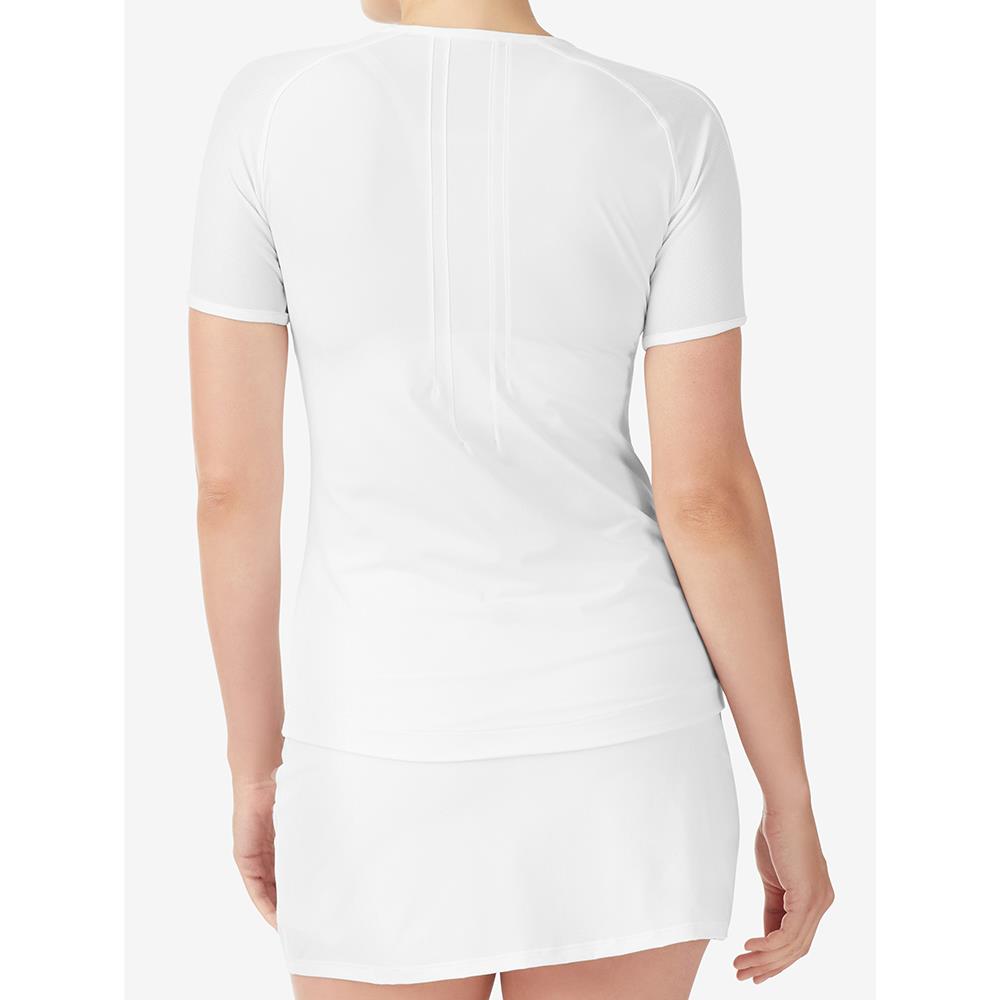 Fila Women's Whiteline Short Sleeve T-Shirt - Breathable Cotton Blend Activewear for Running, Gym & Casual Wear (White)