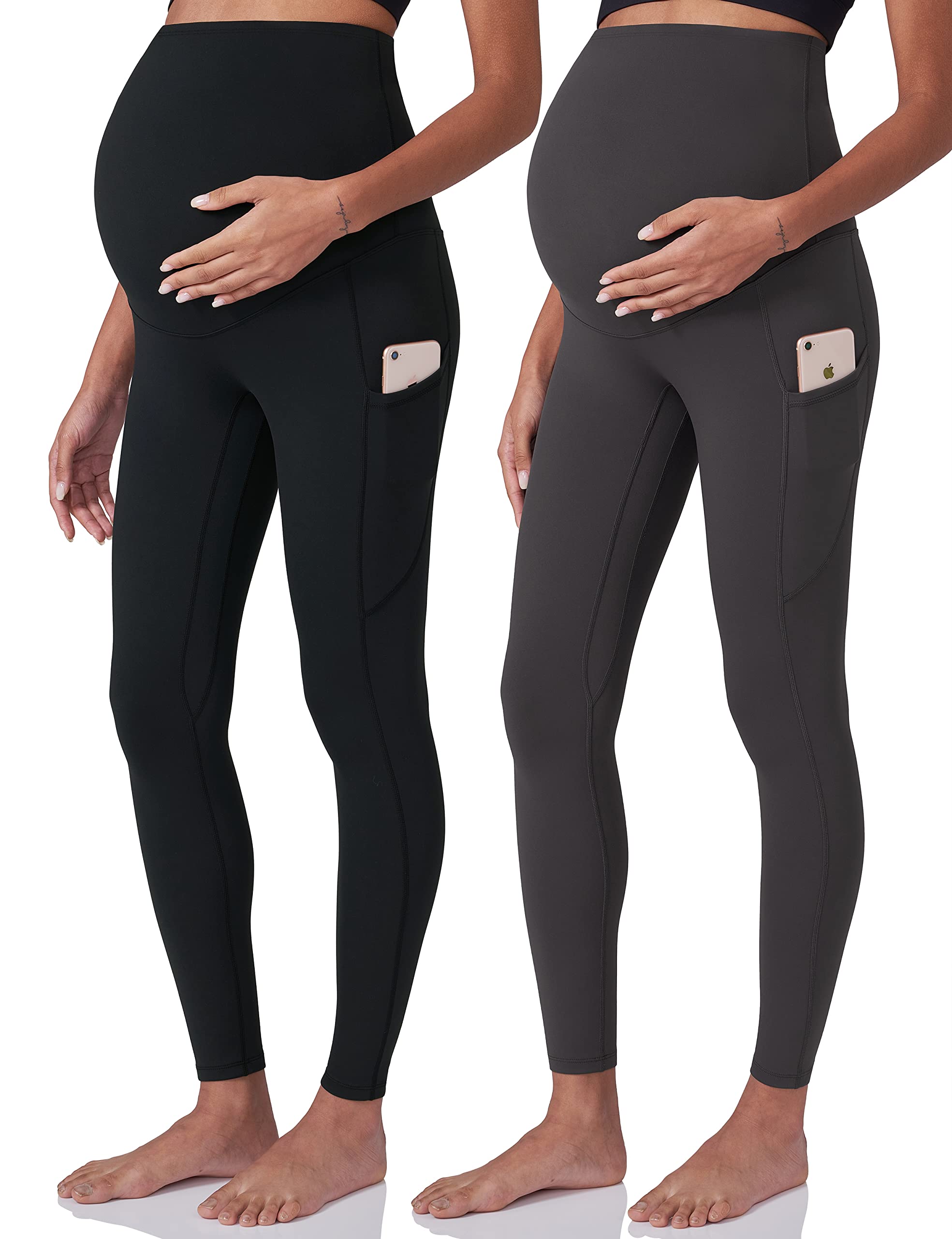 POSHDIVAH Women's Maternity Yoga Pants - Over The Belly Pregnancy Workout Leggings with Pockets, Soft Stretchy Activewear for Gym, Running & Everyday Comfort
