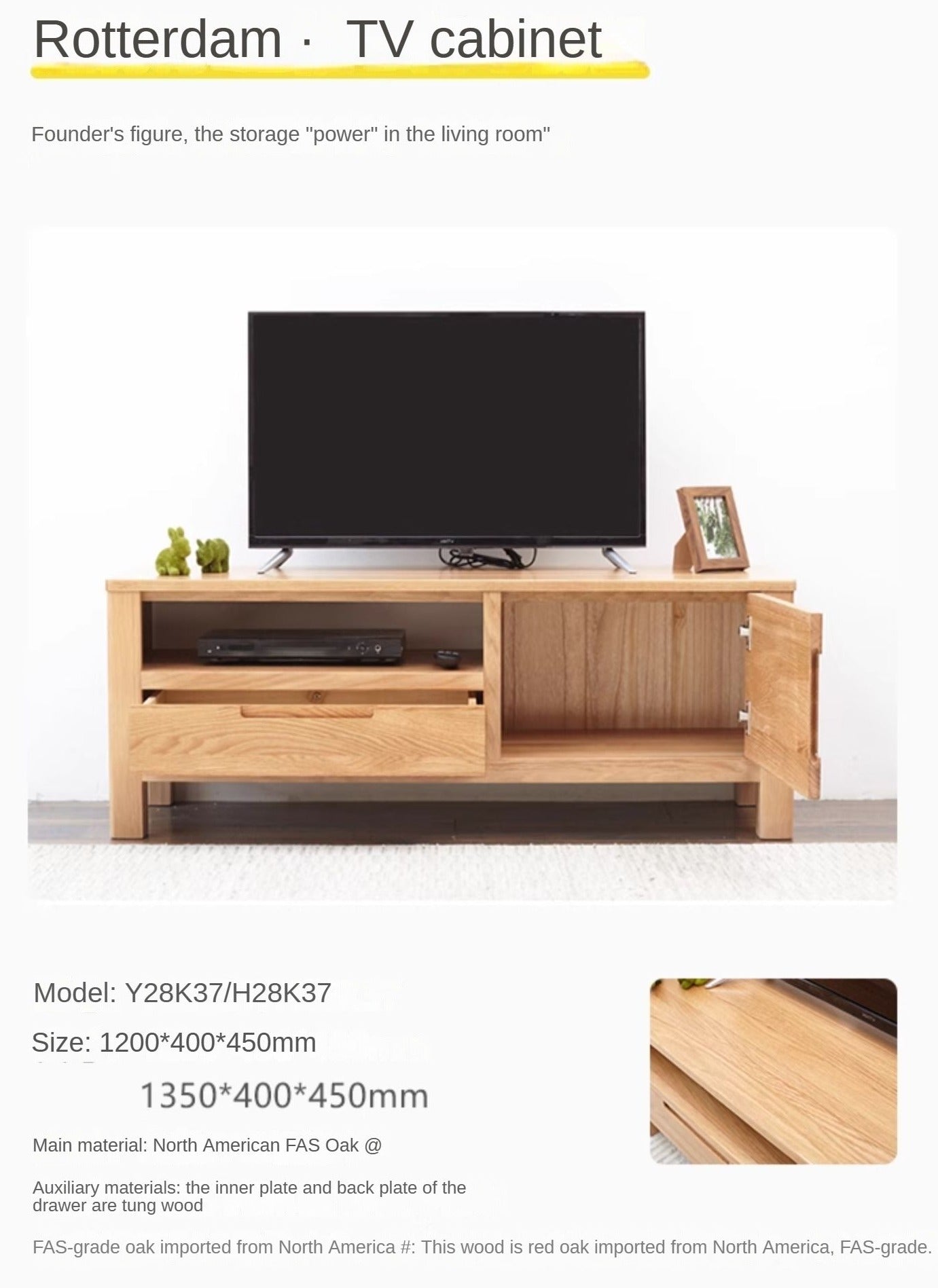 Solid Oak Wood TV Stand - Small Size with Multiple Style Options - Perfect for Living Room, Bedroom & Home Theater Setup