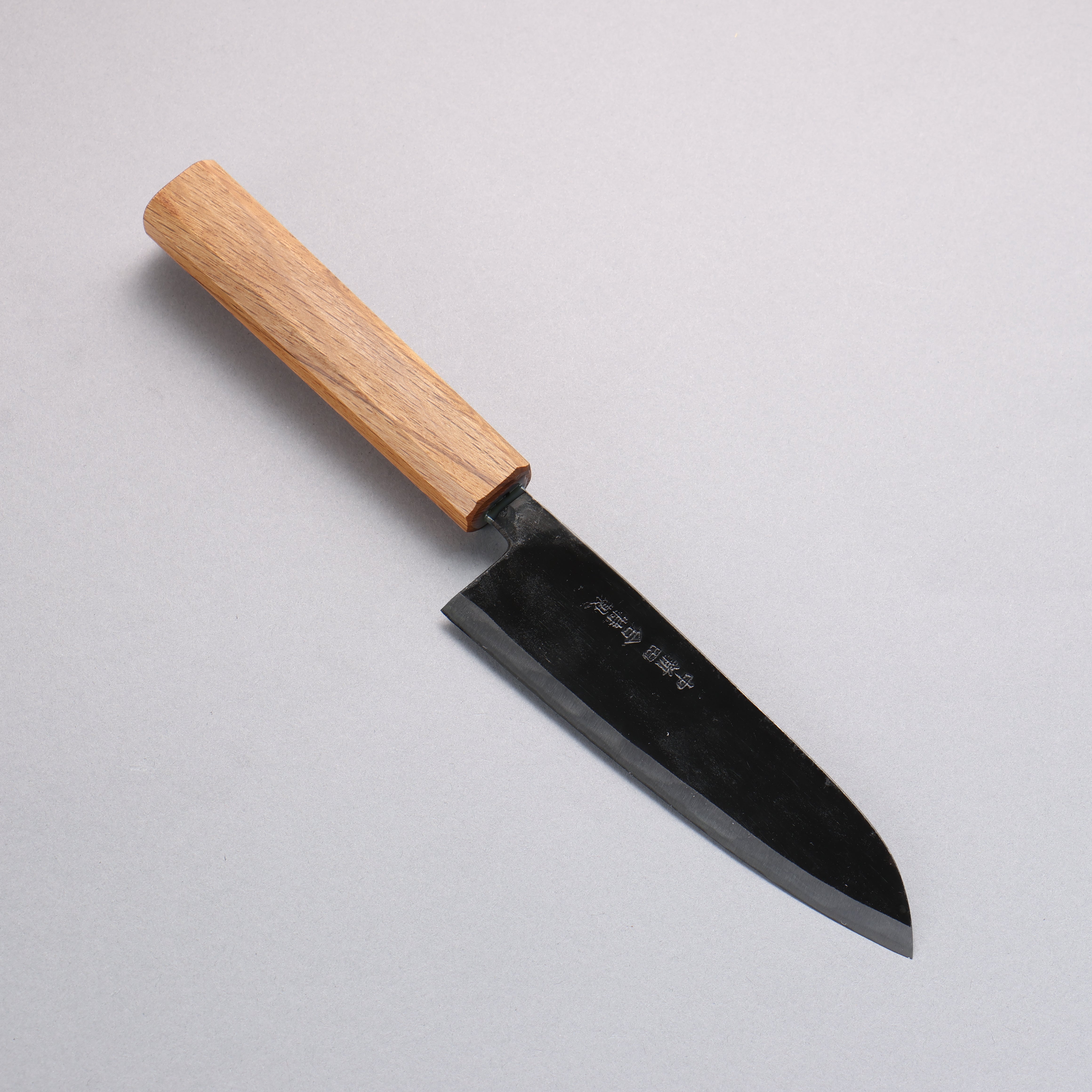 Premium Nakaniida White Steel No.2 Santoku Knife 150mm - Black Finish with Oak Handle - Japanese Kitchen Knife for Professional Chefs & Home Cooking - Perfect for Slicing, Dicing & Chopping Vegetables, Meat & Fish
