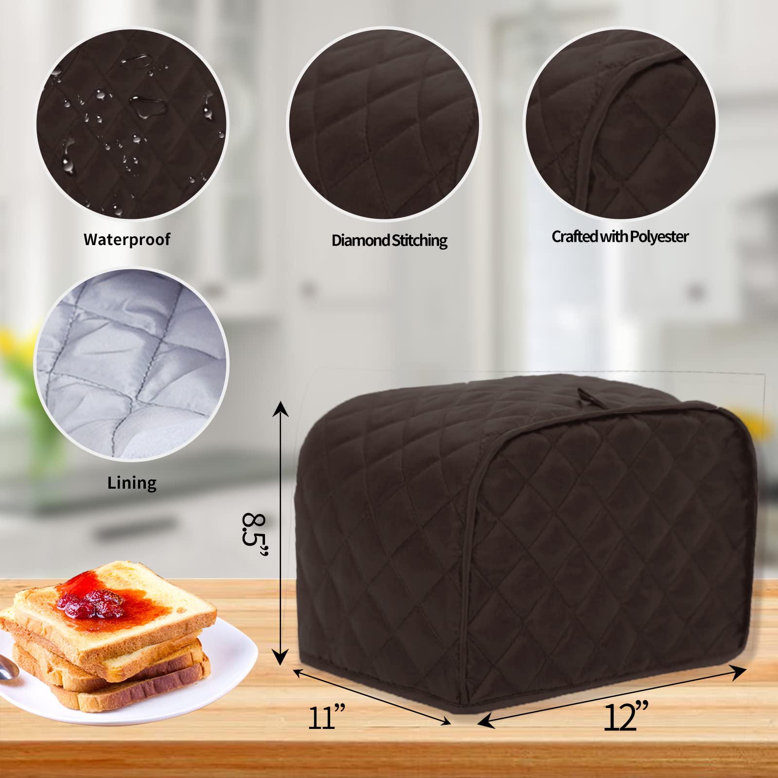 Quilted Polyester Toaster Cover for 4-Slice Bread Toaster - Dustproof & Fingerprint Resistant Bakeware Protector - Perfect Kitchen Gift for Mom (Cocoa Brown) - Ideal for Home, Kitchen & Housewarming Gifts