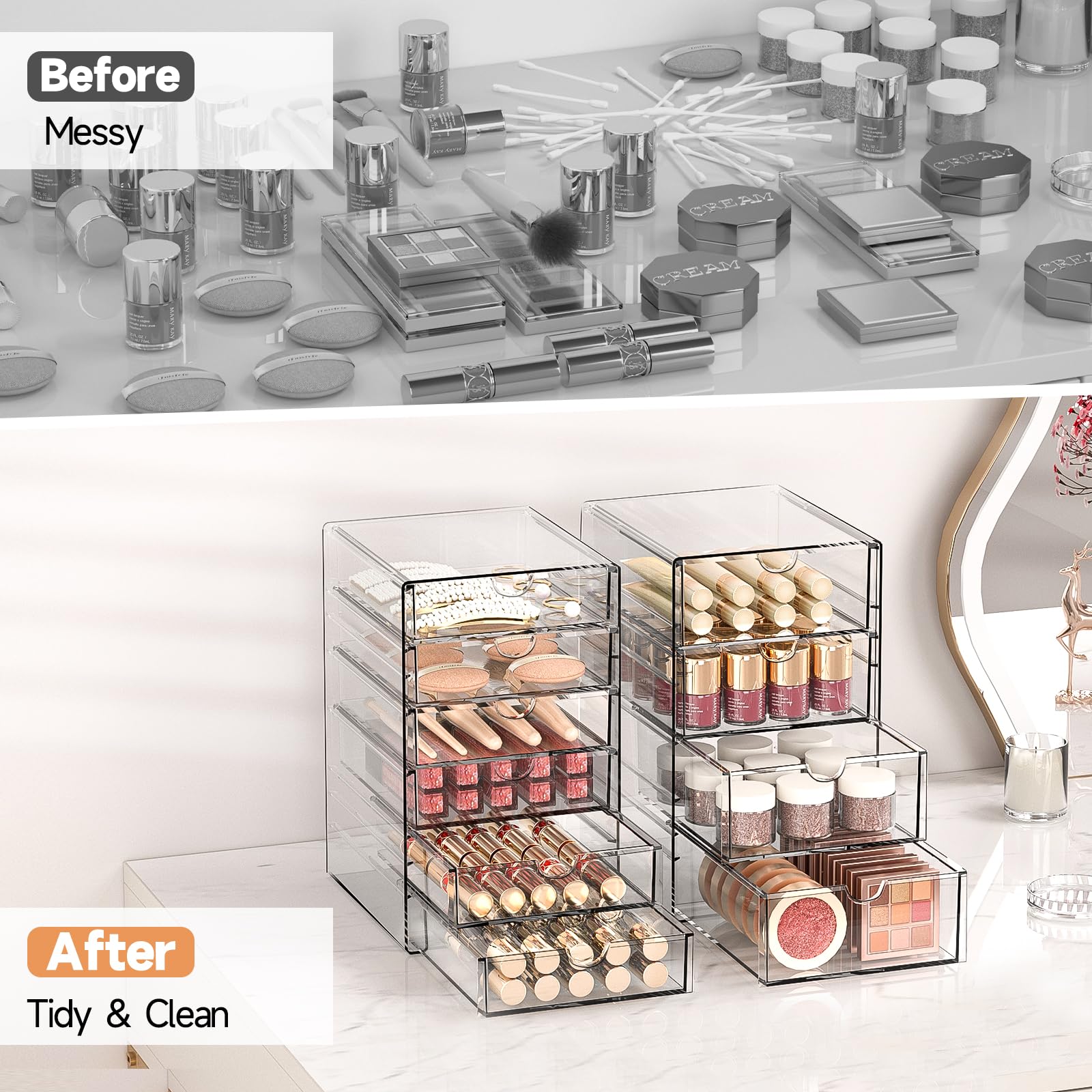 20-Drawer Acrylic Makeup Storage Organizer Set - Dustproof Desktop Drawer for Cosmetics, Jewelry, Pens & Office Supplies | Perfect for Vanity, Bathroom, Bedroom & Workspace Organization