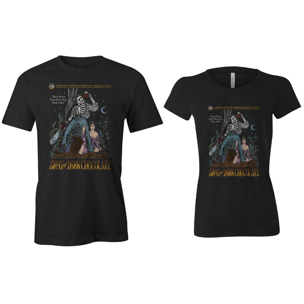 Army of Dark Chocolate T-Shirt - Vintage Horror Movie Graphic Tee for Men & Women - Perfect for Halloween, Cosplay, and Horror Fans