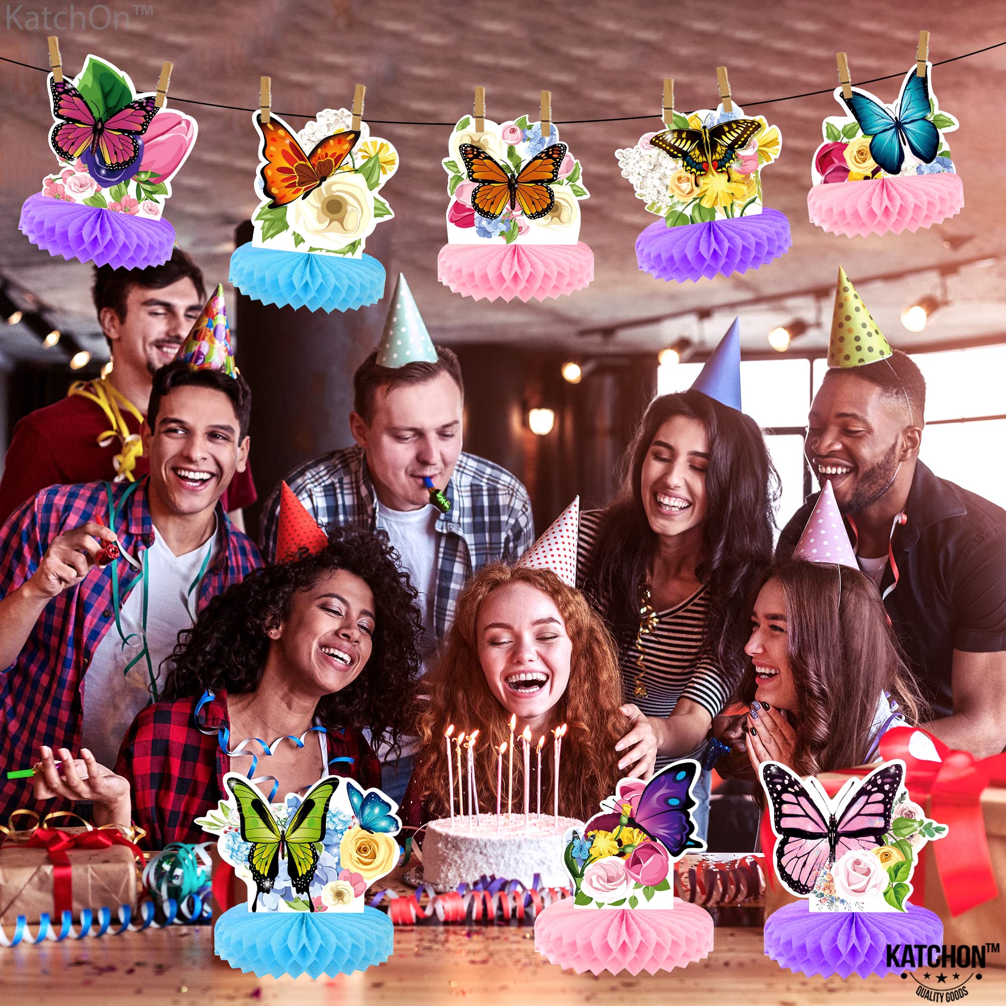 KatchOn 8-Pack Large Honeycomb Butterfly Table Centerpieces - Elegant Party Decor for Birthday, Wedding, Baby Shower | Perfect for Table Decorations, Wall Hangings & Event Backdrops