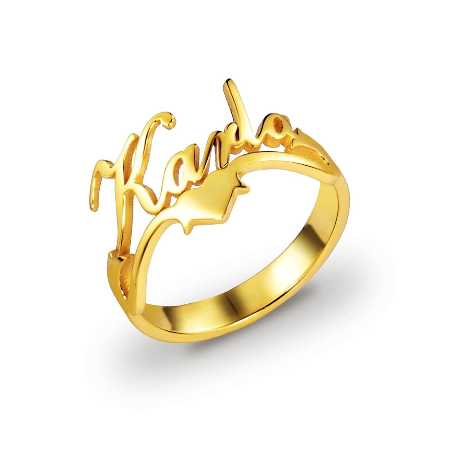 10k 14k 18k Gold Personalized Heart Name Ring for Women - Custom Engraved Jewelry Gift for Her, Teen Girls, Valentine's Day, Anniversary & Birthday - Perfect for Romantic Occasions & Special Moments