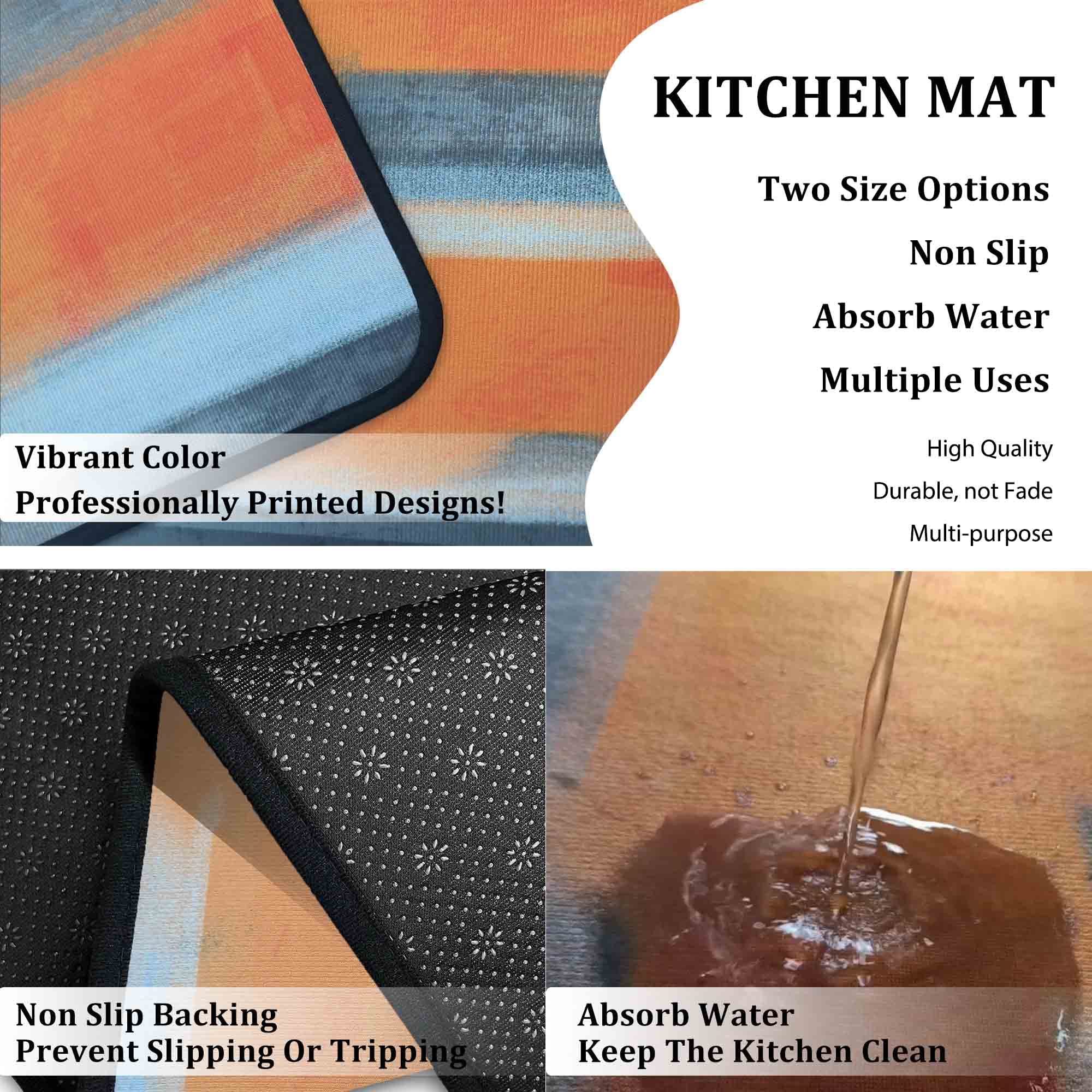 Non-Slip Orange Kitchen Rugs Set of 2 - Washable Floor Mats with Anti-Skid Backing - 17x47.2 & 17x30 Inch Home Decor Runner for Kitchen, Entryway, and Laundry Room - Perfect for High-Traffic Areas and Spill Protection