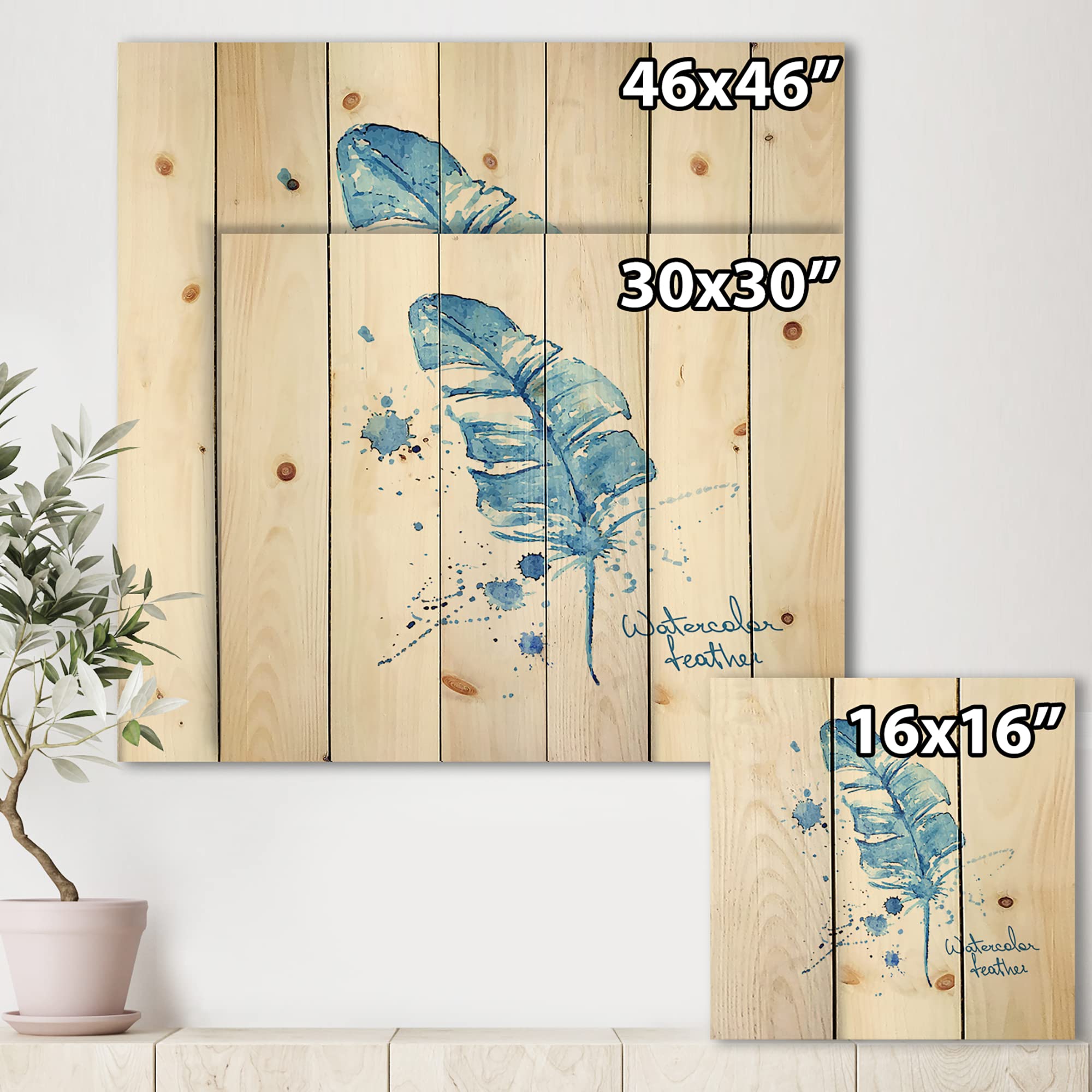 Bohemian Blue Feather Wood Wall Art - Handcrafted Ethnic Decor with Printed Quotes on Natural Pine Wood - Perfect for Living Room, Bedroom & Boho Home Decor