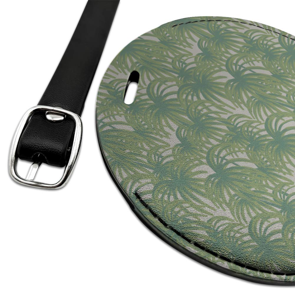 Round Leather Luggage Tag with Palm Tree Leaves Design - Durable Suitcase ID Tag for Carry-On Bags | Perfect for Travel, Vacation & Business Trips