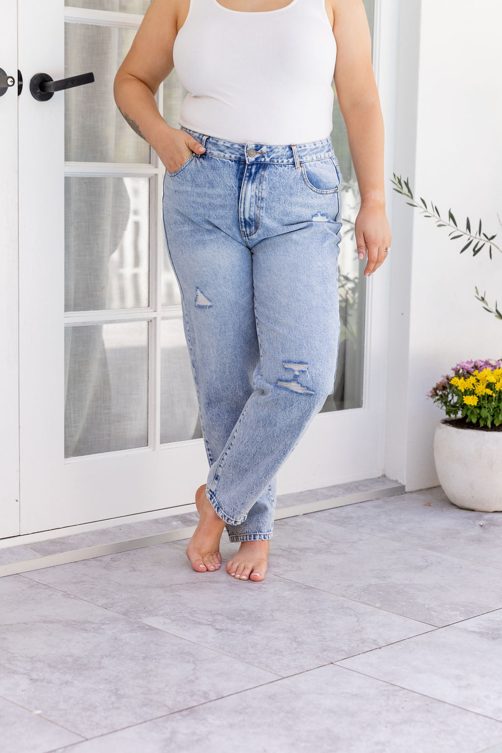 Cerys Light Blue Acid Wash Jeans for Women - High Waisted Distressed Denim Pants | Perfect for Casual Outfits, Streetwear & Everyday Wear