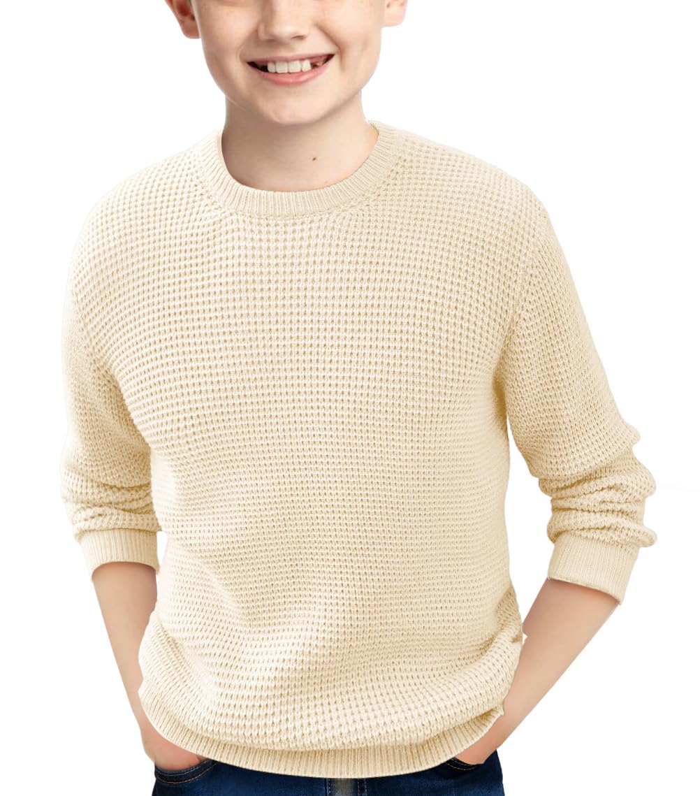 Haloumoning Boys Casual Pullover Sweater - Kids Chunky Knit Crewneck Jumper Top for Ages 4-14 - Cozy Winter Wear for School & Playtime
