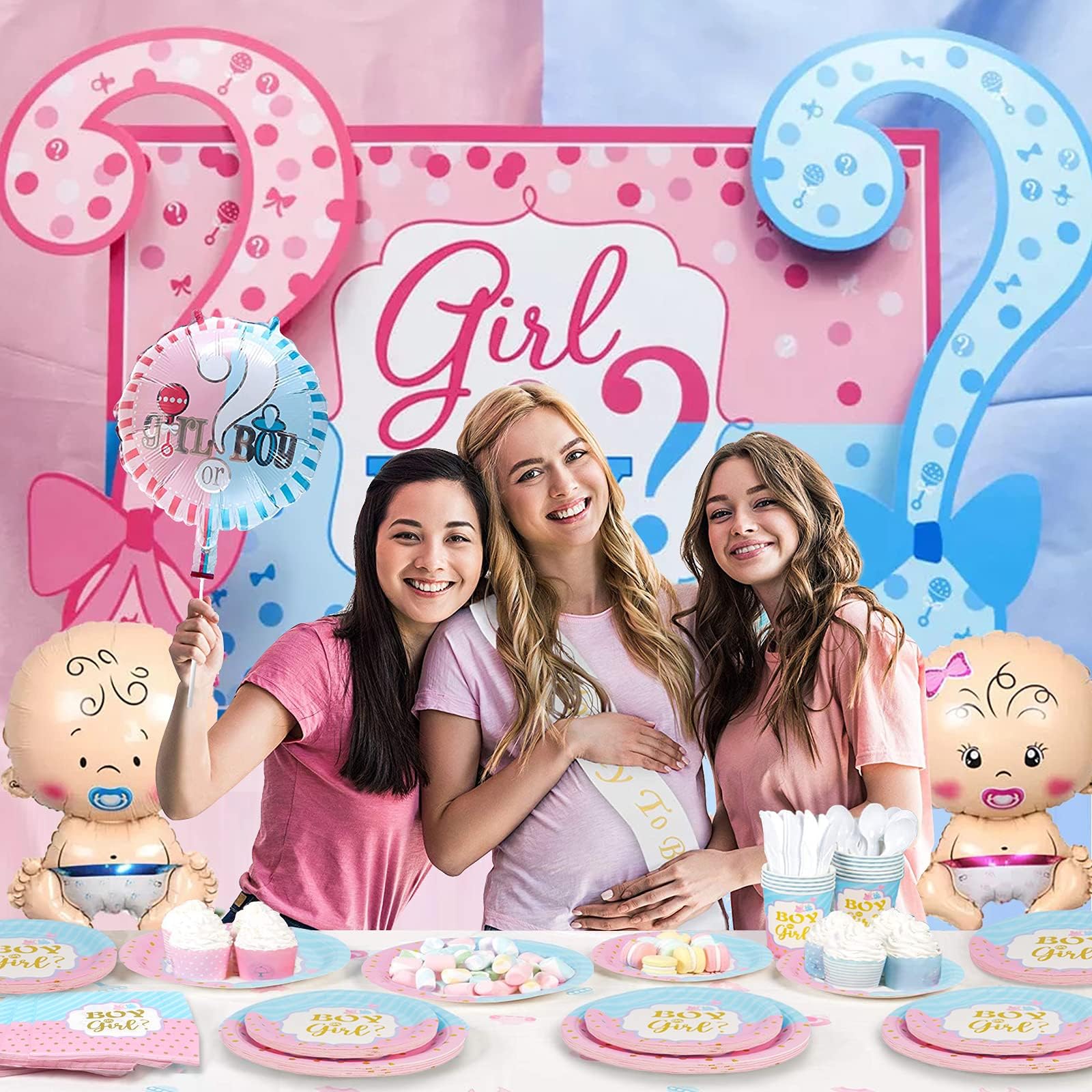 125 Pcs Gender Reveal Party Supplies Kit - Plates, Napkins & Cups Set for Baby Shower Decorations - Perfect for Gender Reveal Games, Celebrations & Photo Backdrops