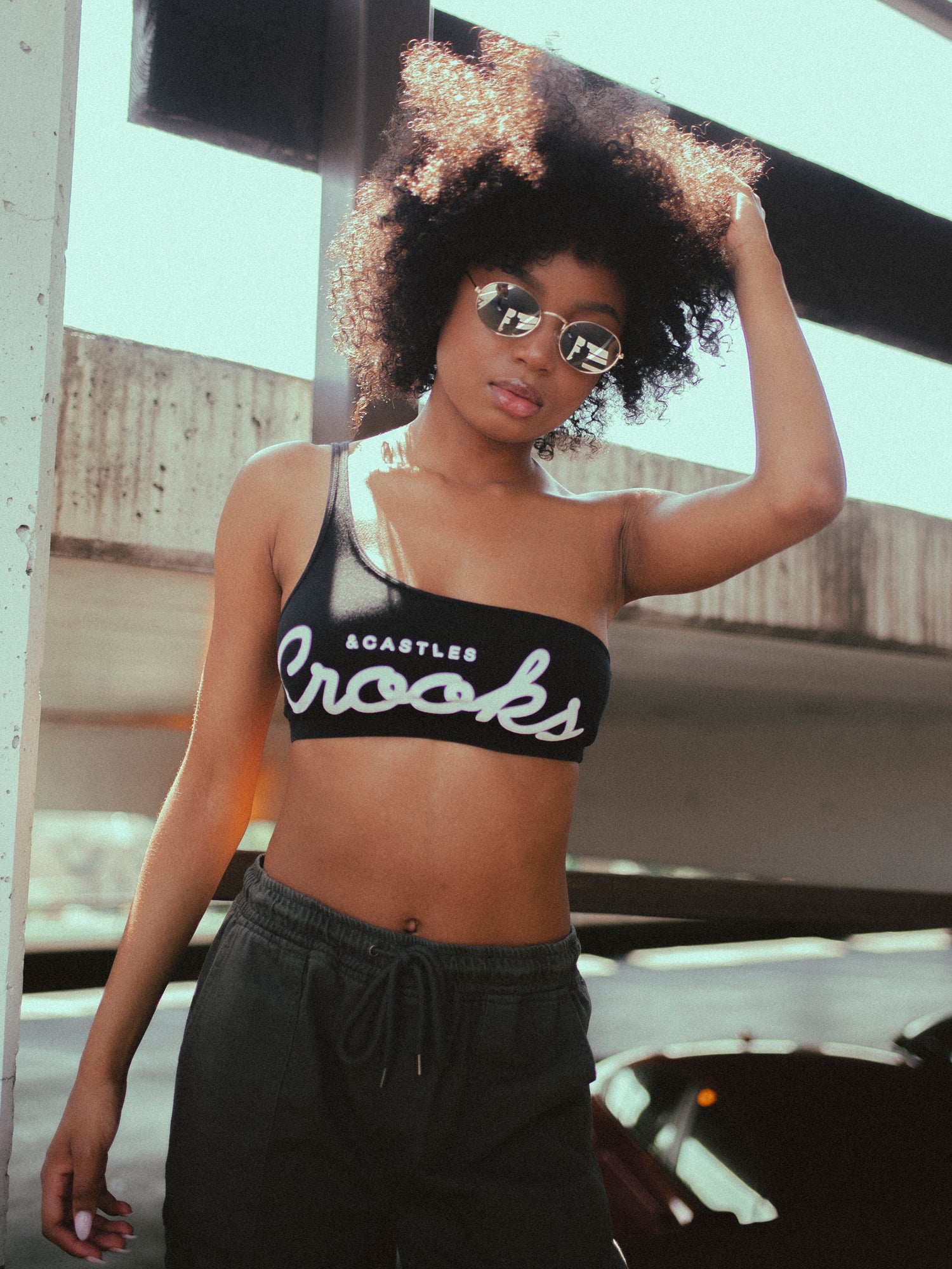Crooks & Castles C&C Logo 1 Shoulder Bralette - Women's Fashion Crop Top for Summer | Perfect for Streetwear, Music Festivals & Night Out