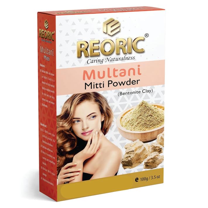 Reoric Activated Charcoal Powder & Multani Mitti Clay - 100% Pure Bentonite Clay Face Mask for Acne, Blackheads & Glowing Skin | Coconut Charcoal Detox Mask | Cosmetic Grade Skin Care (200g, Pack of 2) - Perfect for DIY Spa, Deep Cleansing & Skin Detox at Home