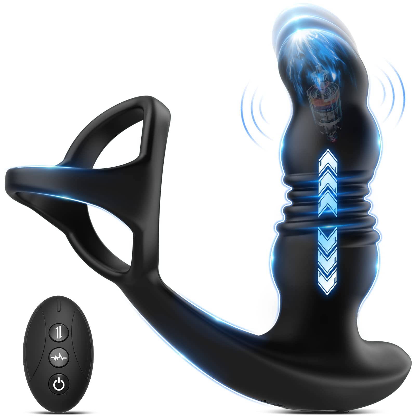 Remote Control Cock Ring & Prostate Massager - 7 Vibration Modes for Couples Play - Black